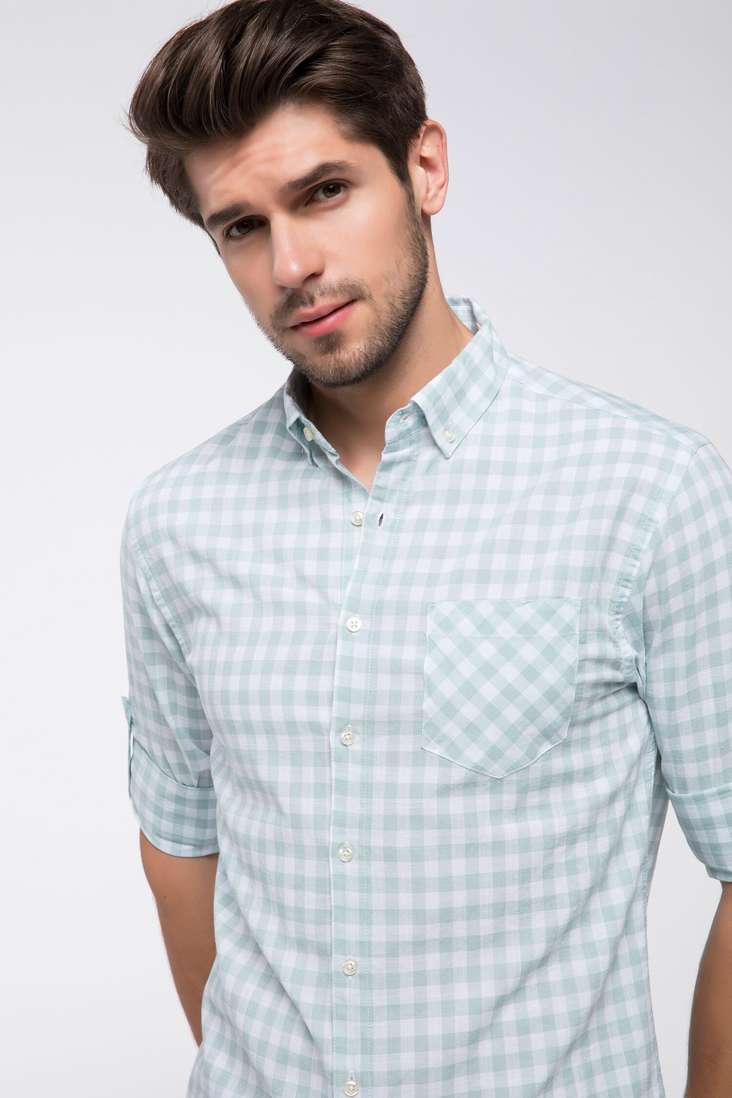 Defacto Ekoseli Tek Cep Slim Fit Gömlek. 1