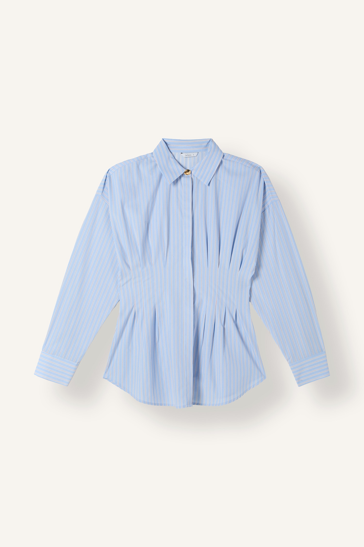 DeFacto %100 Pamuk Fitted Bel Detaylı Çizgili Poplin Gömlek