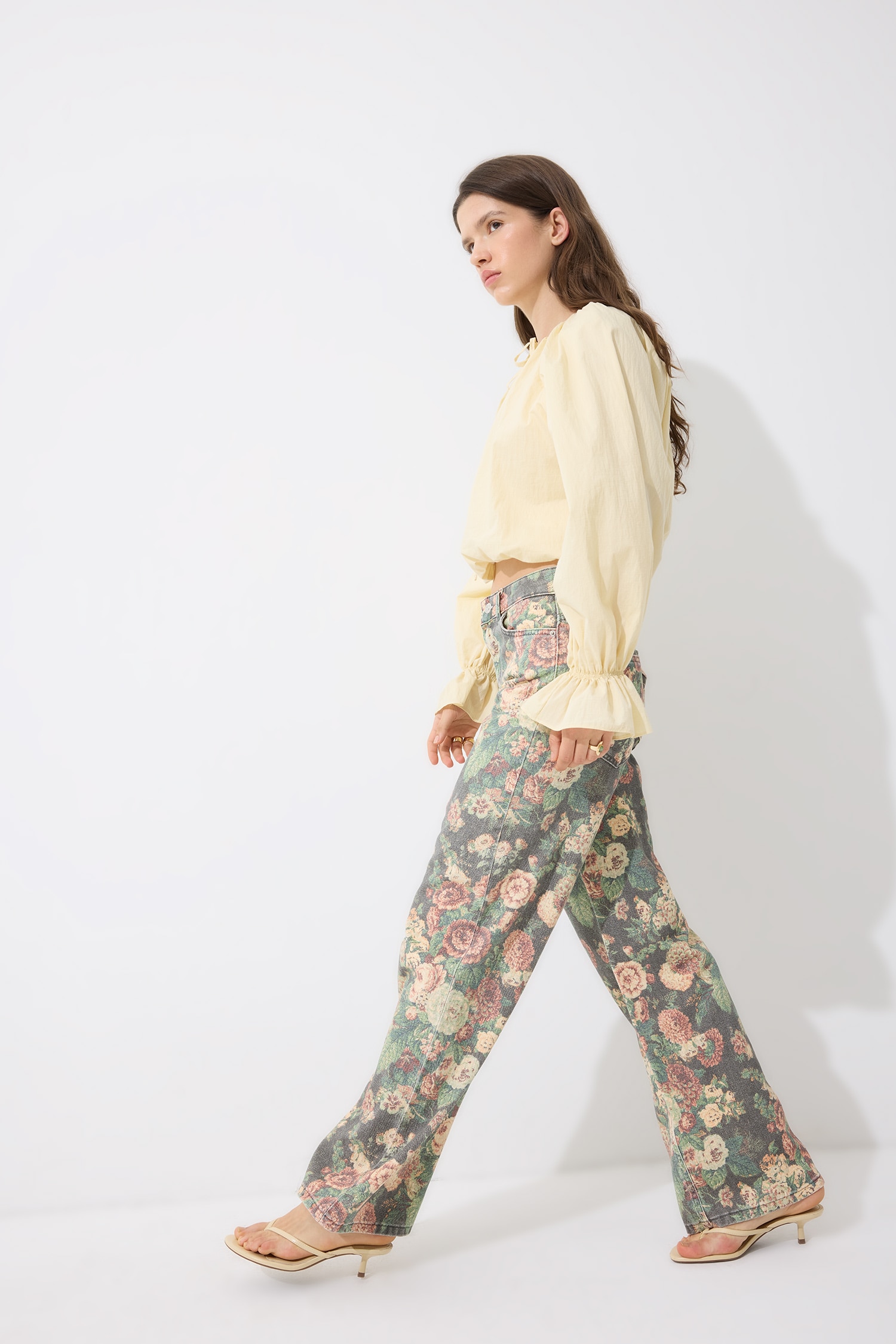 DeFacto %100 Pamuk Çiçekli Straight Fit Pantolon görsel 2