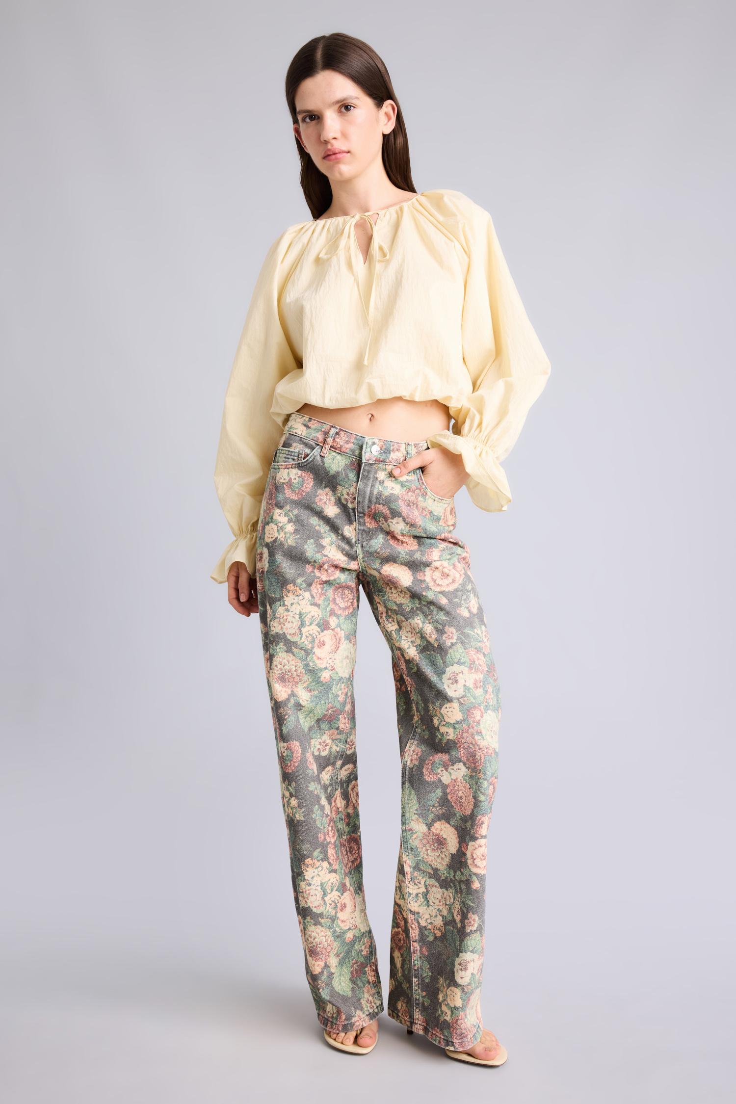 DeFacto %100 Pamuk Çiçekli Straight Fit Pantolon görsel 4