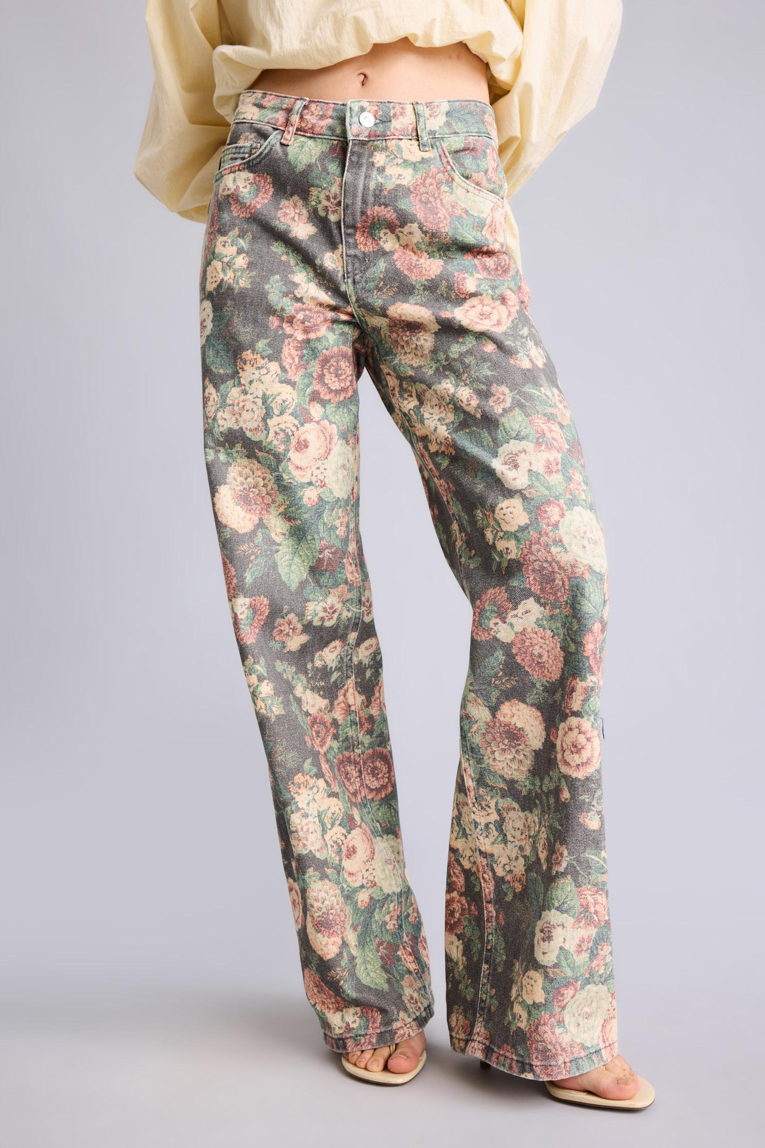 DeFacto %100 Pamuk Çiçekli Straight Fit Pantolon görsel 5
