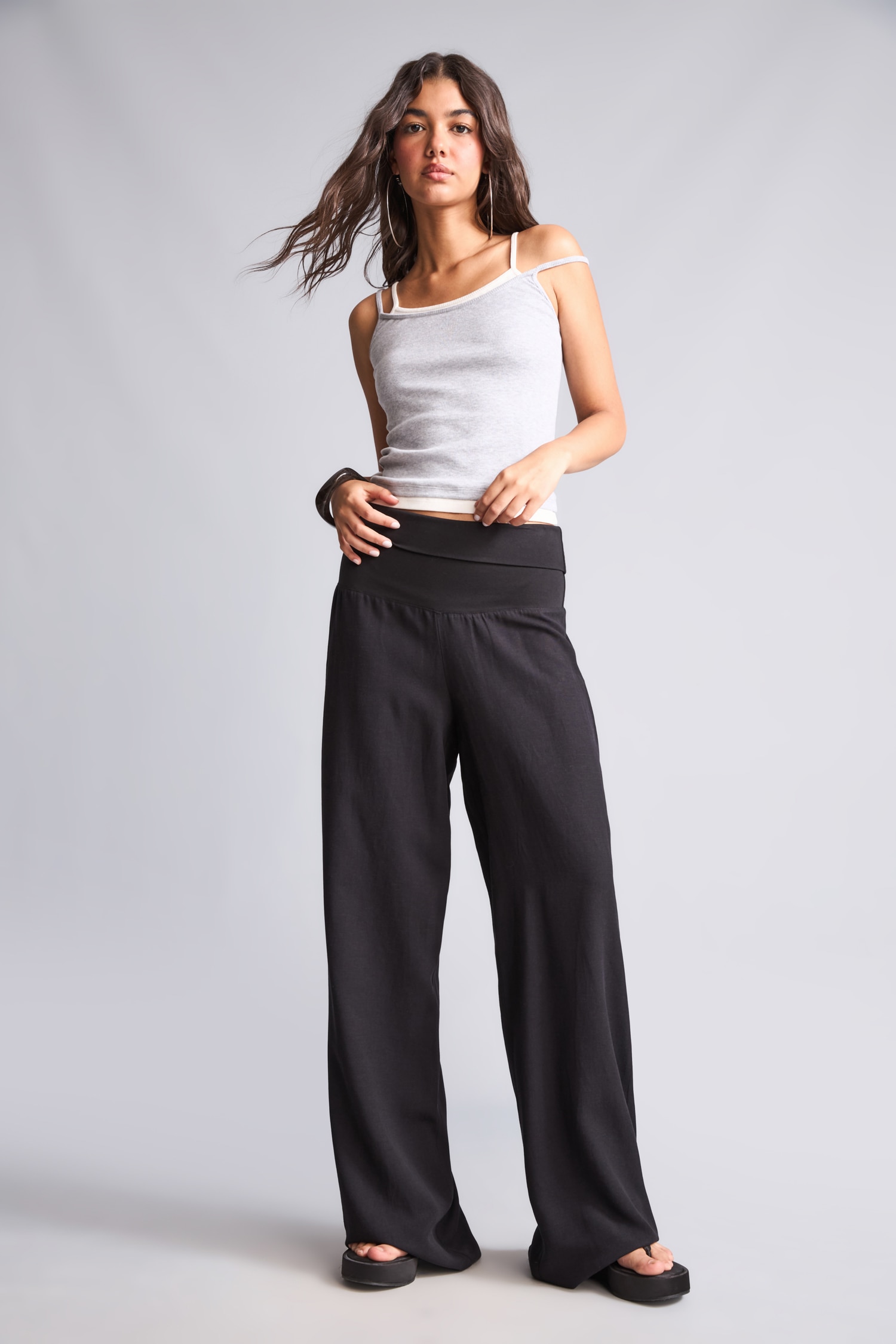 DeFacto Wide Leg Keten Karışımlı Pantolon görsel 2