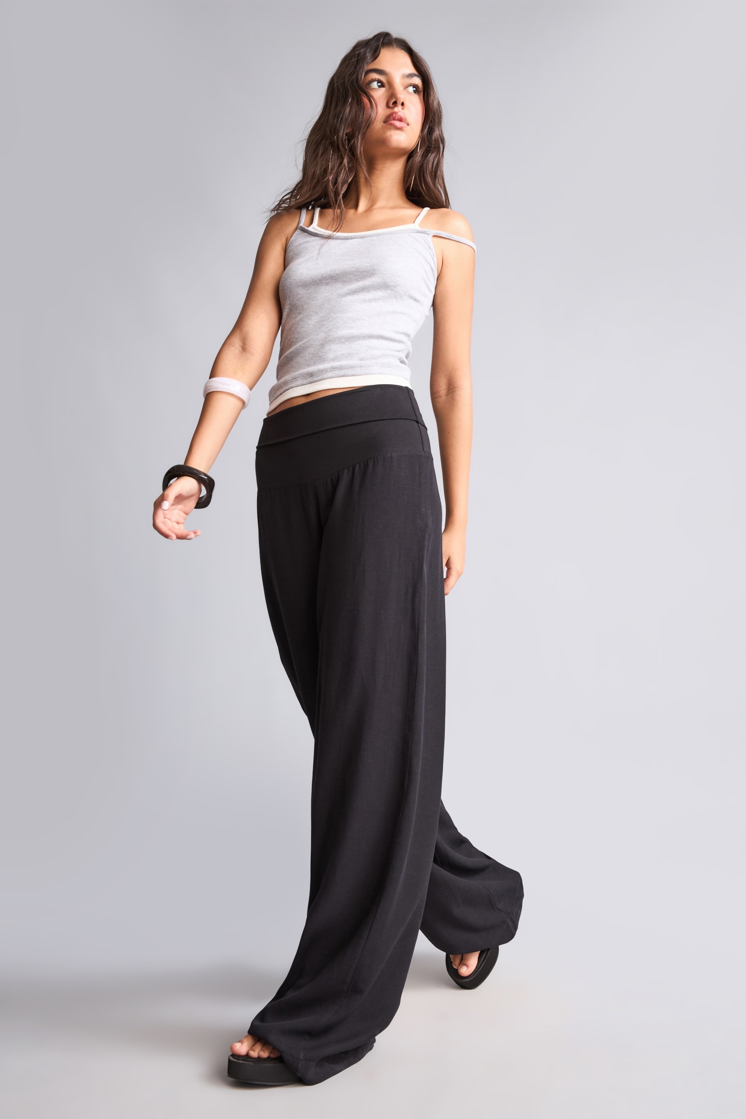 DeFacto Wide Leg Keten Karışımlı Pantolon görsel 3
