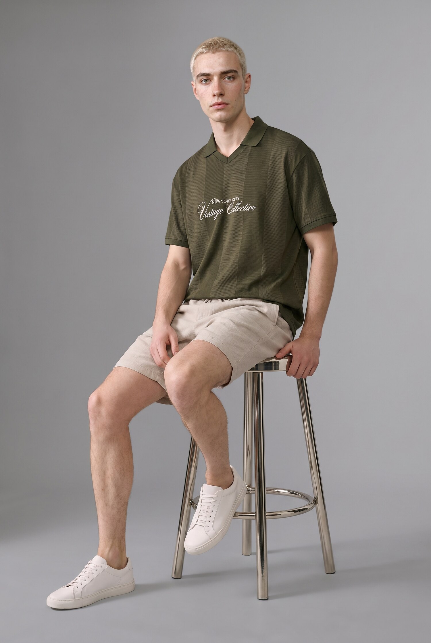 DeFacto Boxy Fit Polo Yaka Çizgili Tişört görsel 3