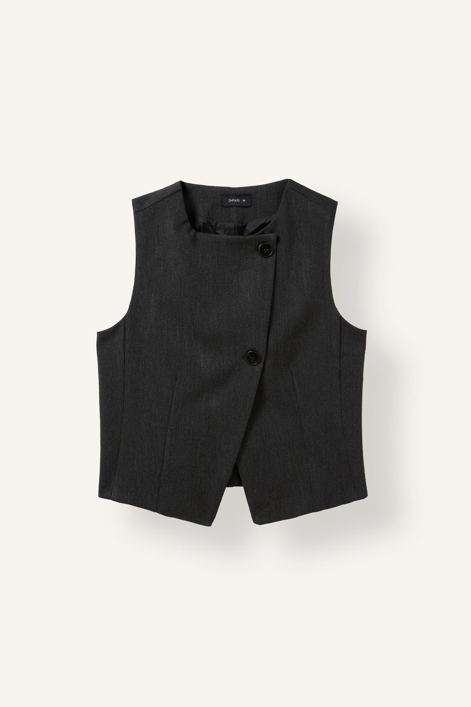 DeFacto Fitted Bisiklet Yaka Crop Yelek görsel 5