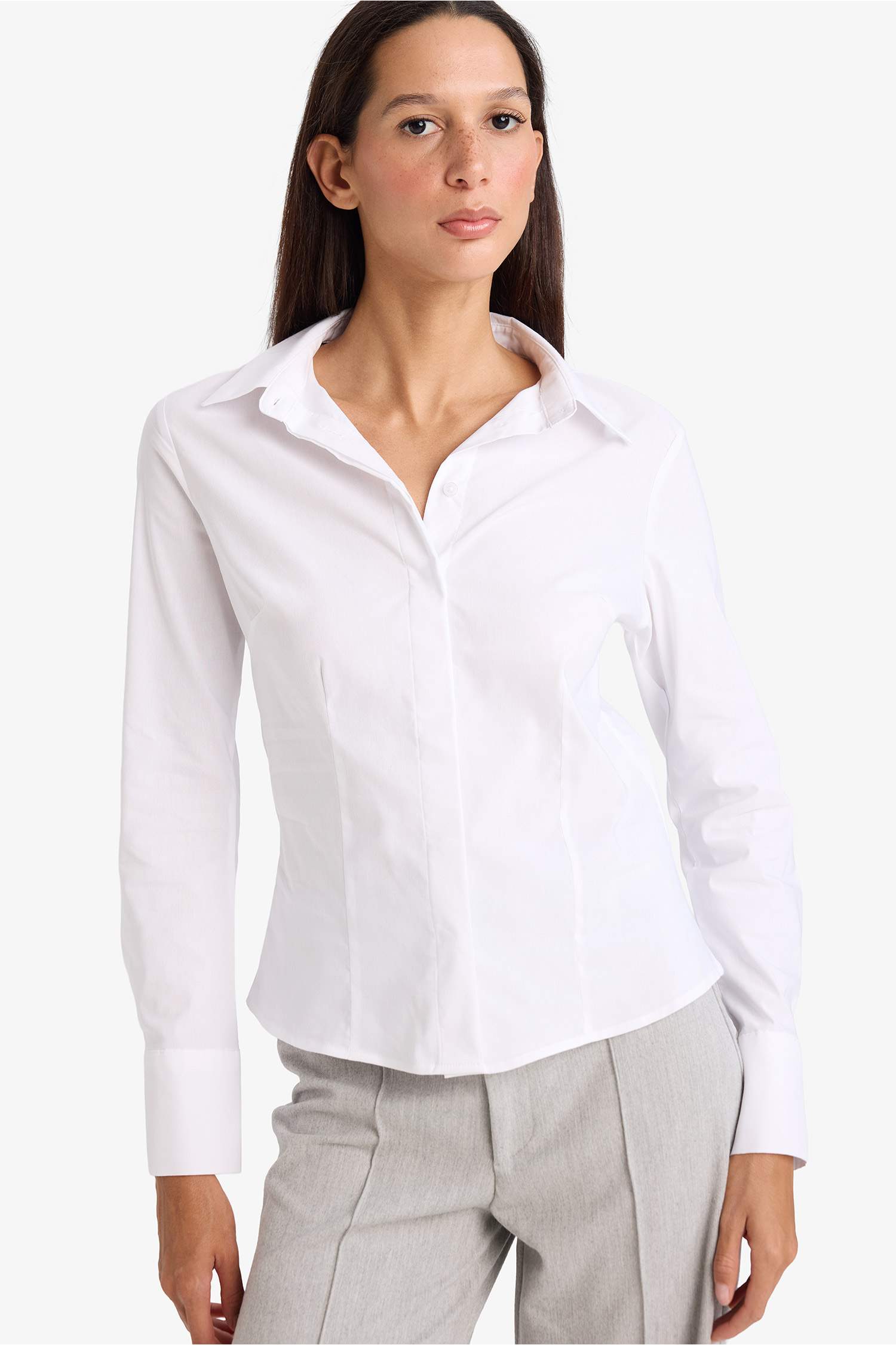 Regular Fit Basic Düz Bengalin Uzun Kollu Gömlek