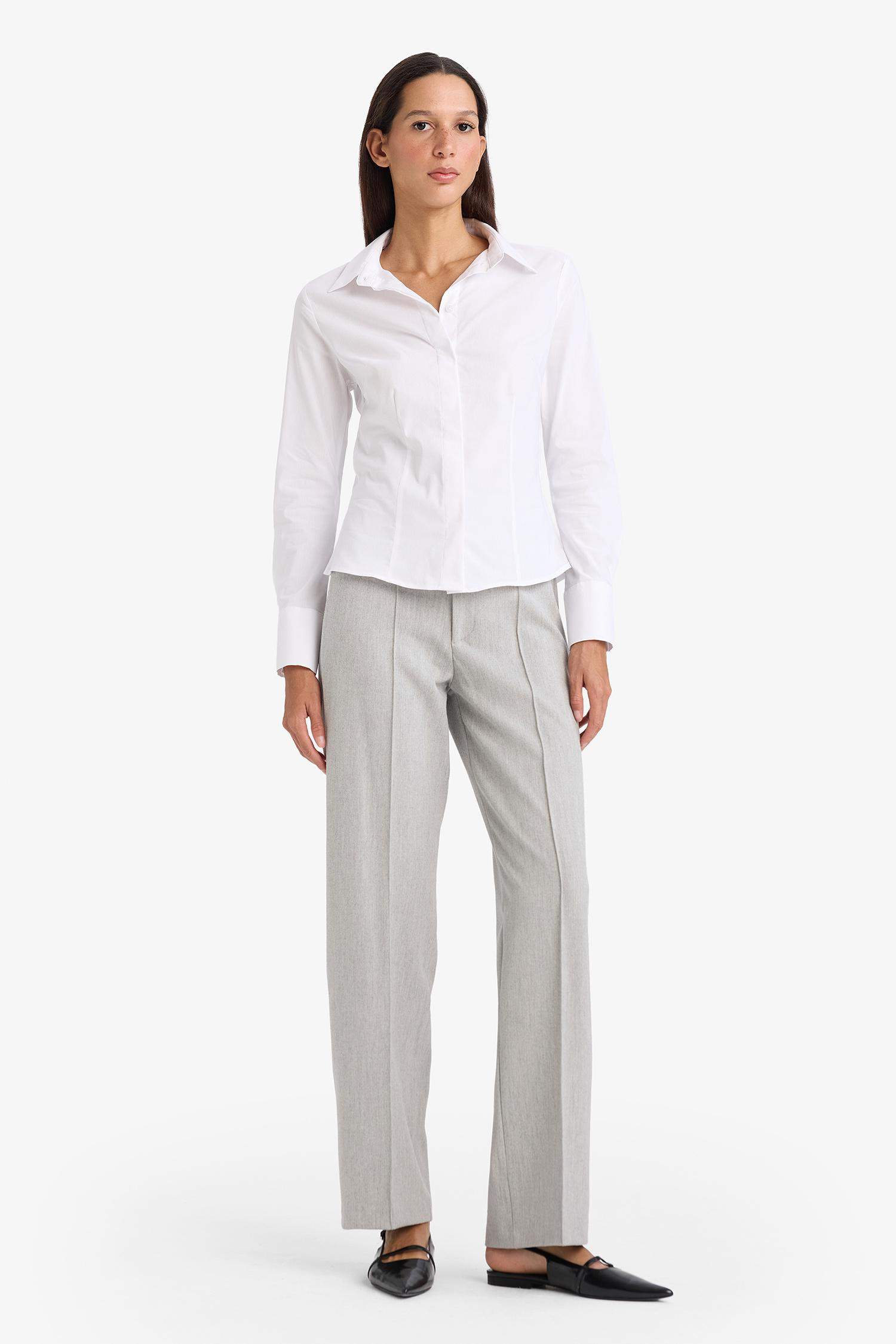 Regular Fit Basic Düz Bengalin Uzun Kollu Gömlek