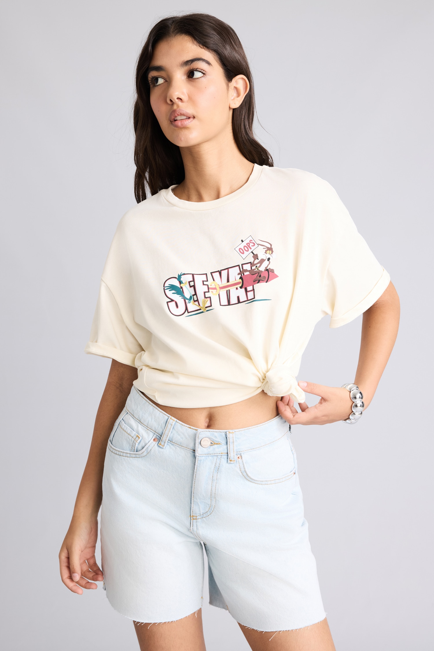 DeFacto %100 Pamuk Looney Tunes Oversize Tişört görsel 3