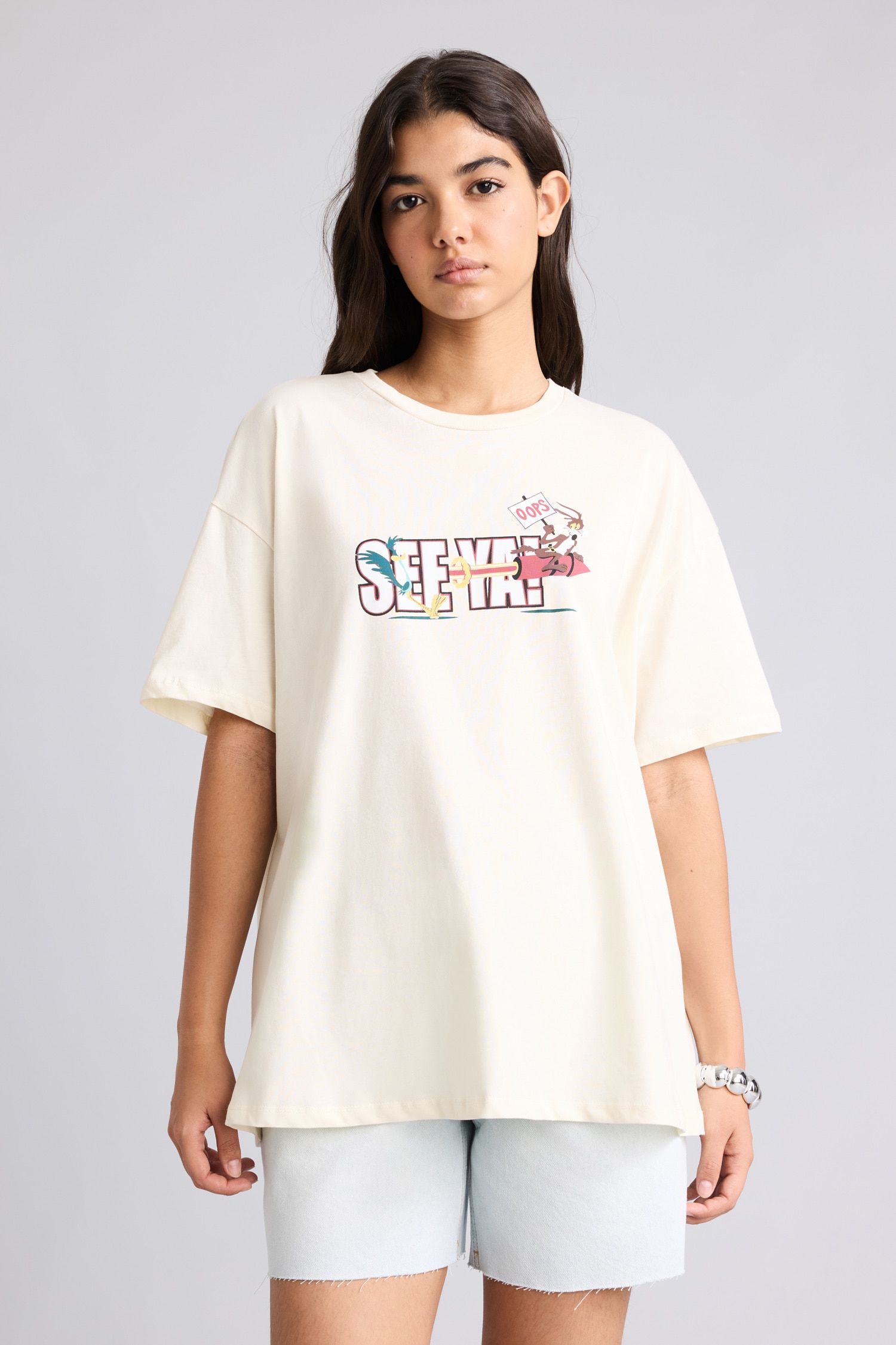 DeFacto %100 Pamuk Looney Tunes Oversize Tişört görsel 4