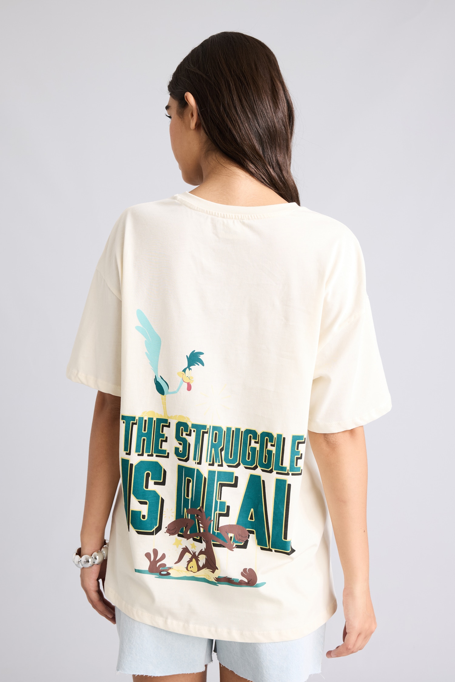 DeFacto %100 Pamuk Looney Tunes Oversize Tişört görsel 5