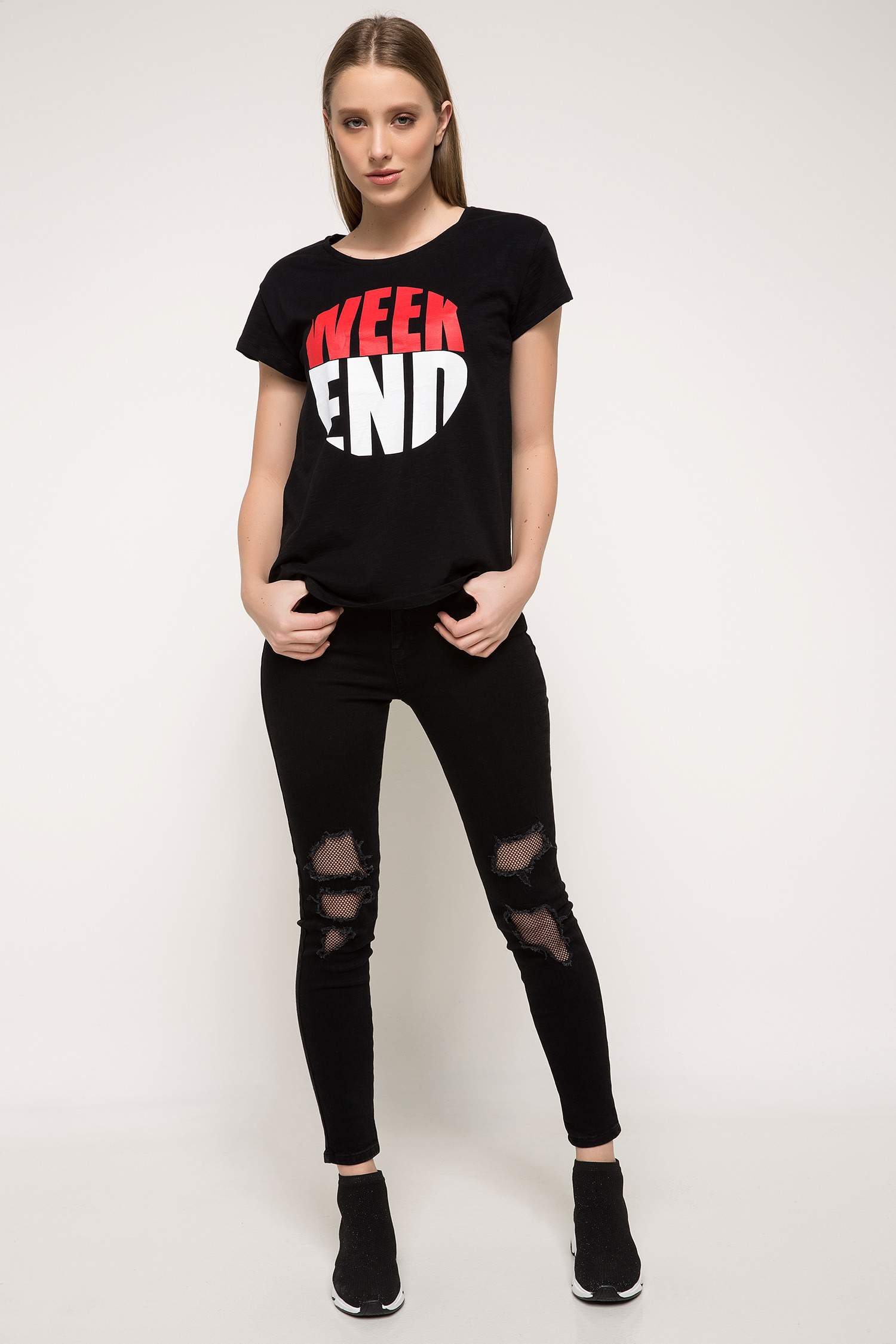 Defacto Yazı Baskılı T-shirt. 2