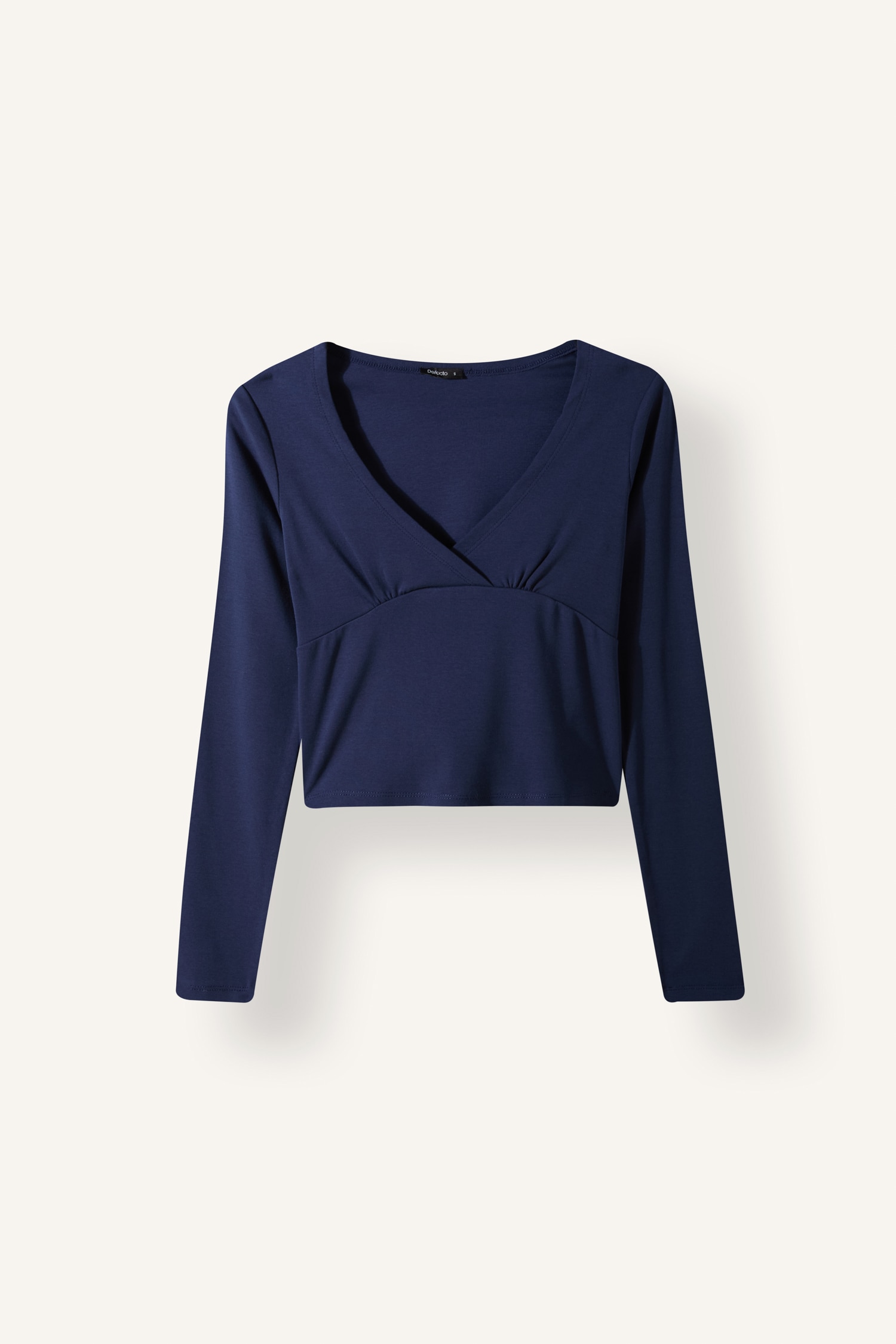 DeFacto Fitted V Yaka Ribana Crop Basic Tişört