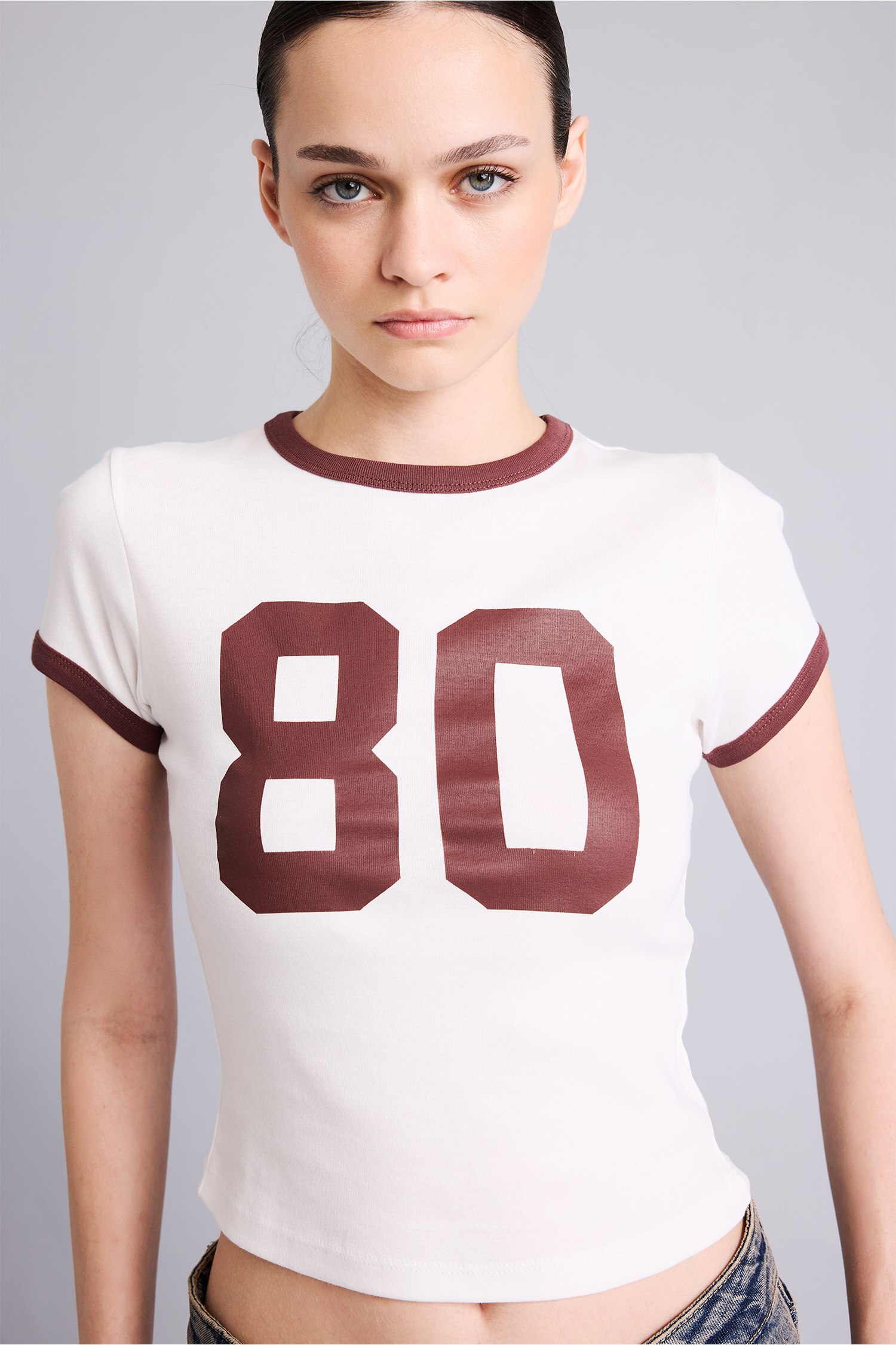 DeFacto Fitted Şeritli Baskılı Crop Tişört görsel 3