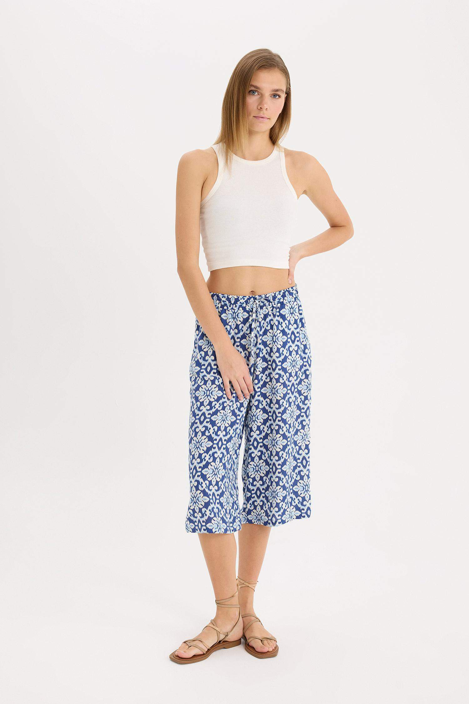 Printed High Waist Crop Fit Capri