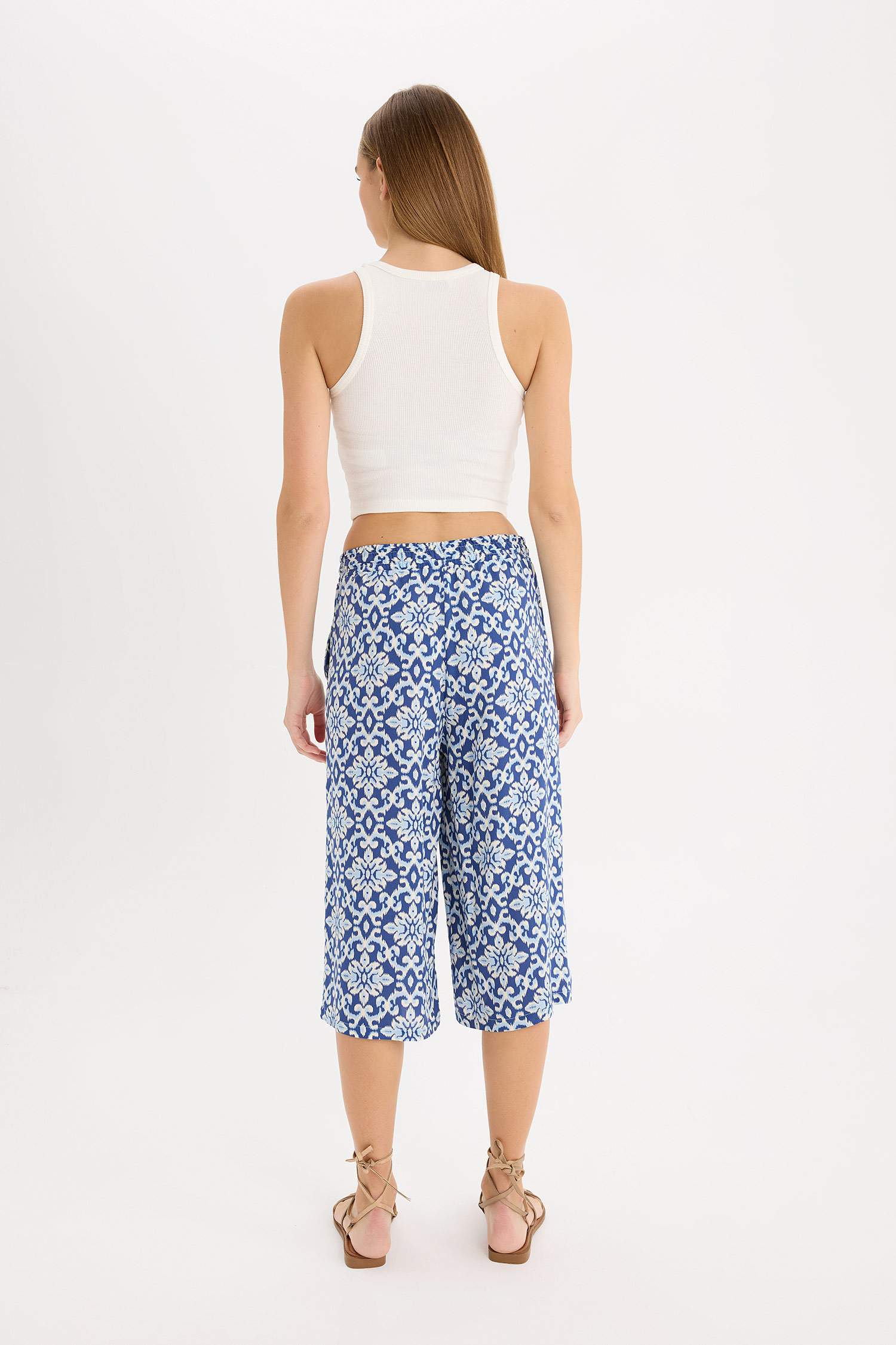 Printed High Waist Crop Fit Capri