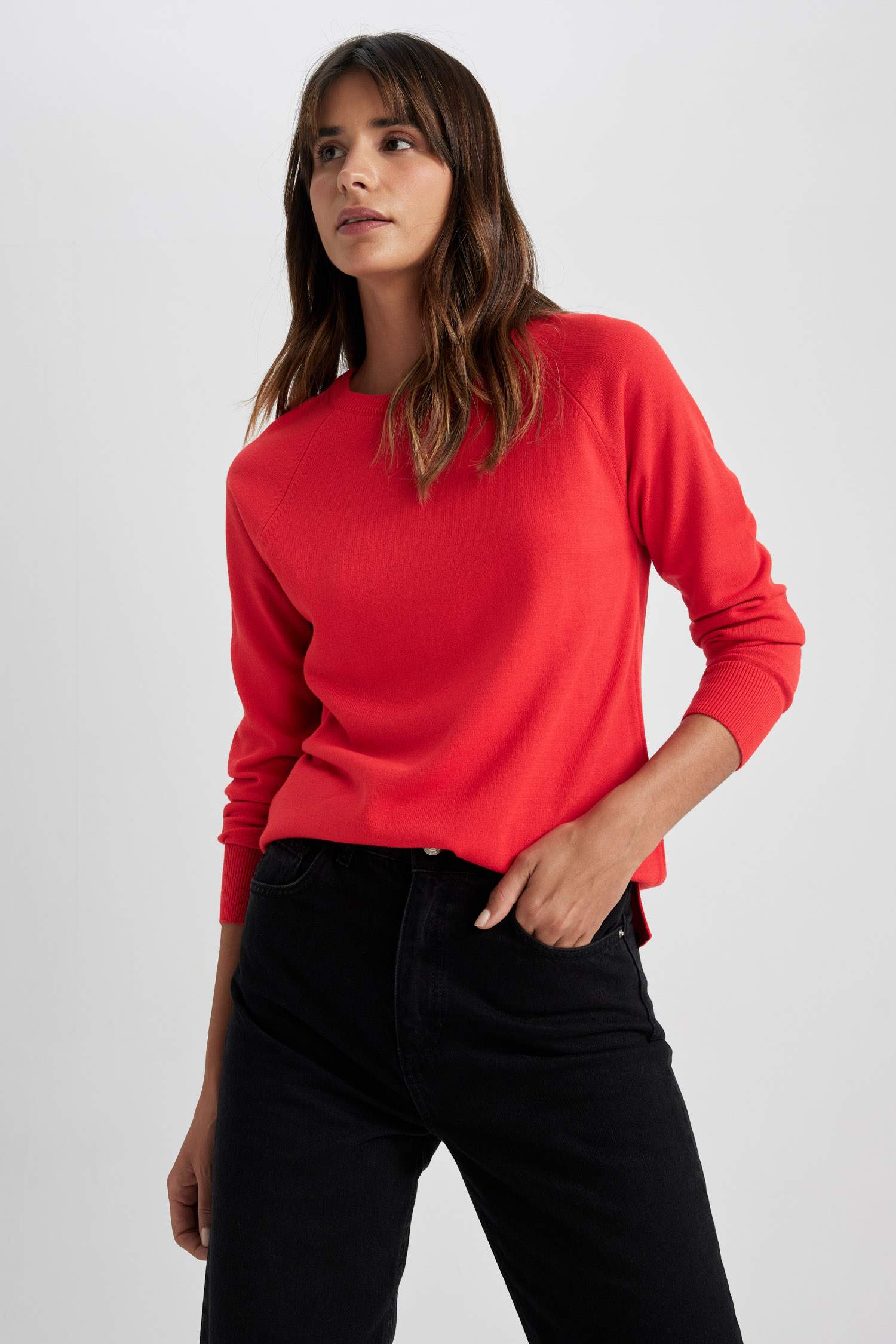 Пуловер стандартного кроя с круглым вырезом для женщин