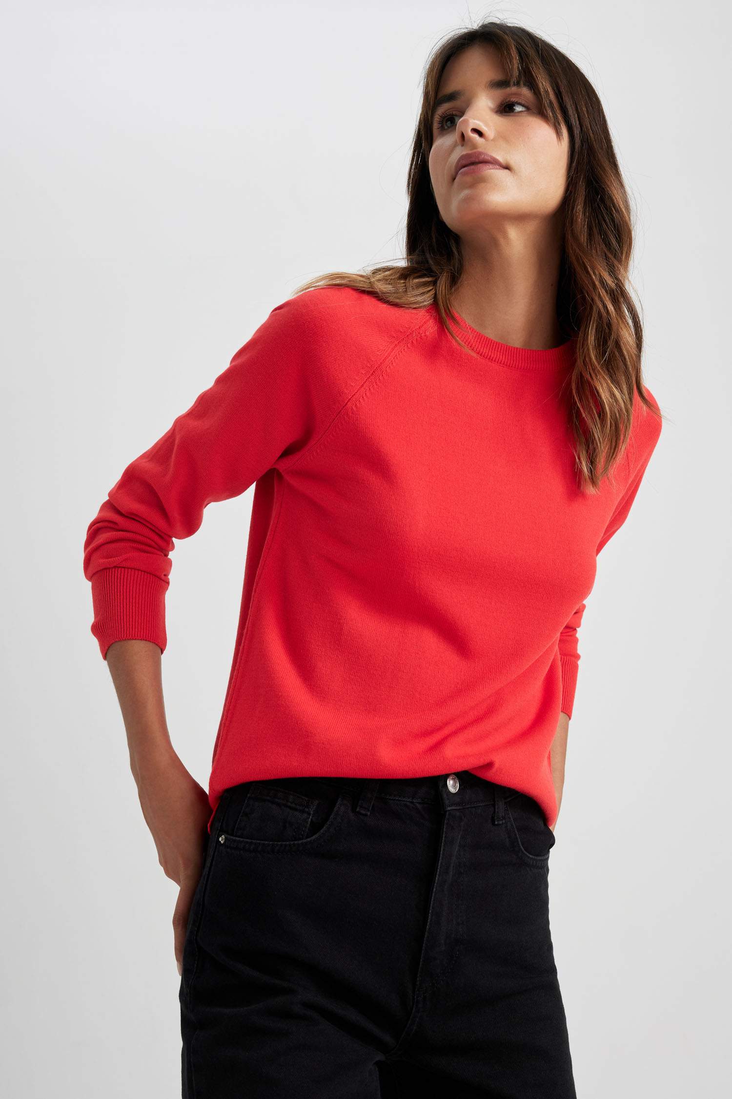 Пуловер стандартного кроя с круглым вырезом для женщин