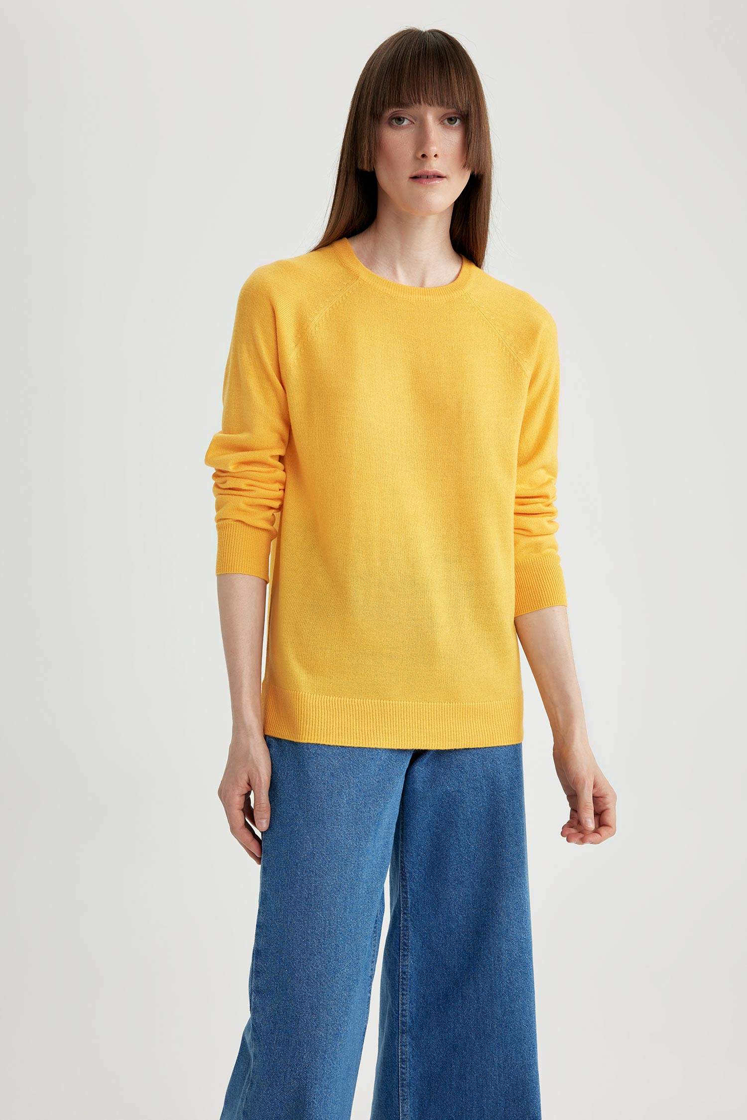 بلوفر اسود تريكو بيزك قصة عادية برقبة مستديرة