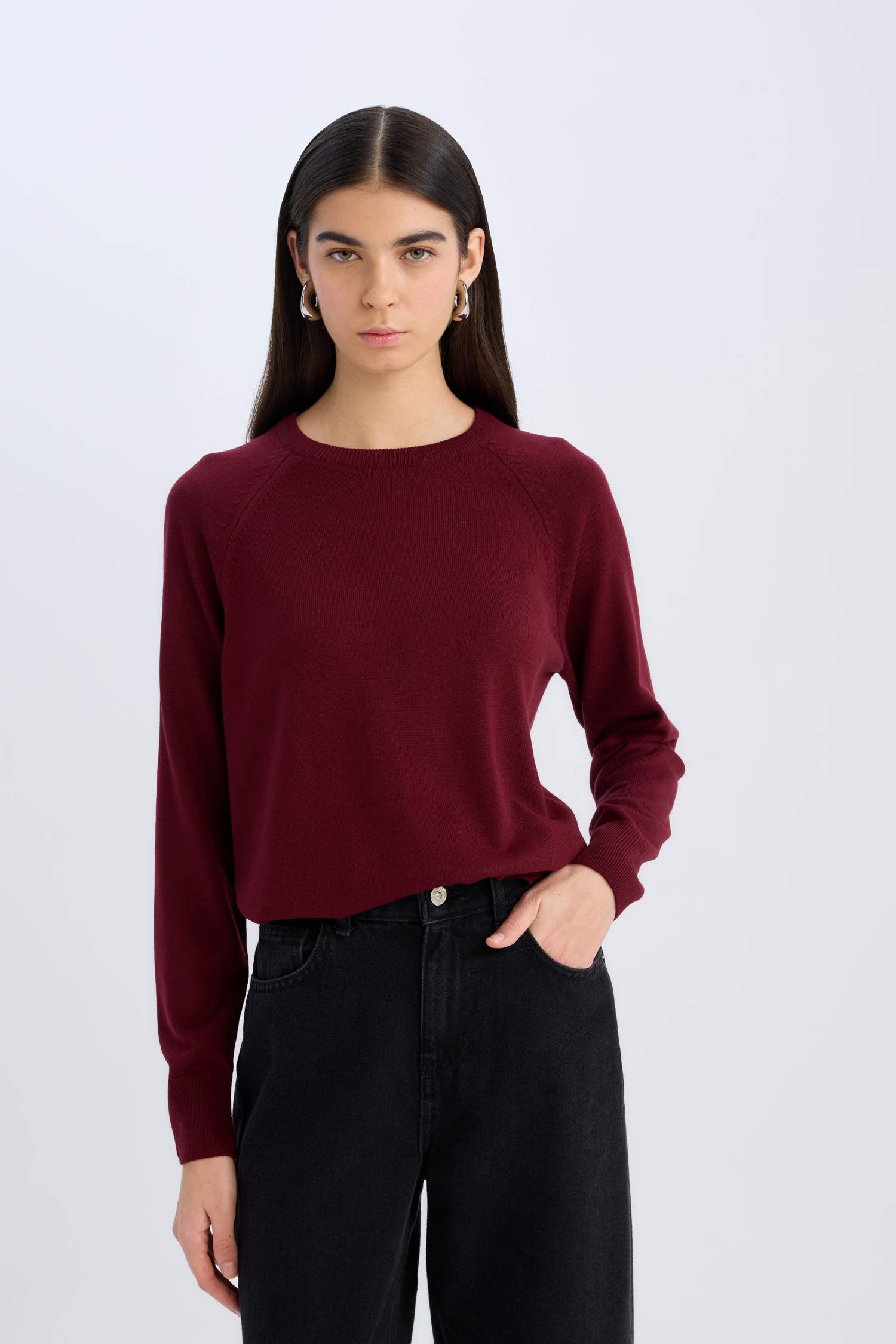 Regular Fit Yumuşak Dokulu Bisiklet Yaka Basic Düz Triko Kazak