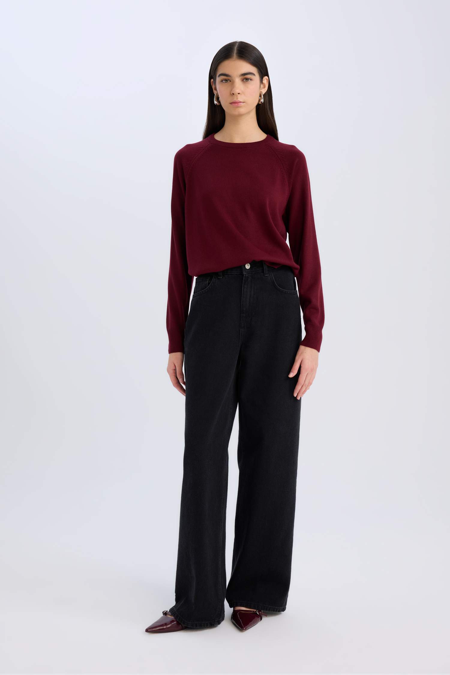 Regular Fit Yumuşak Dokulu Bisiklet Yaka Basic Düz Triko Kazak