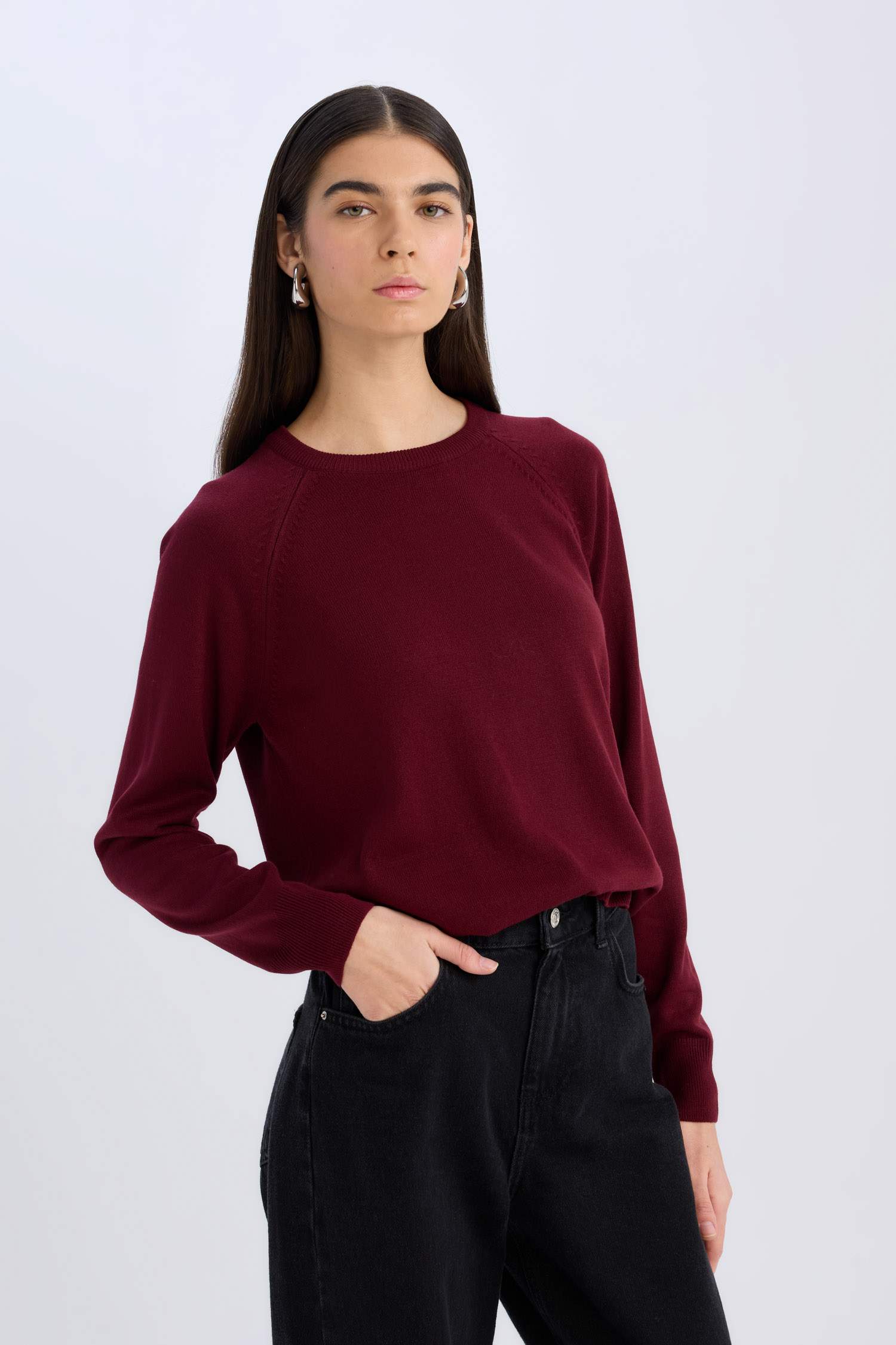 Regular Fit Yumuşak Dokulu Bisiklet Yaka Basic Düz Triko Kazak