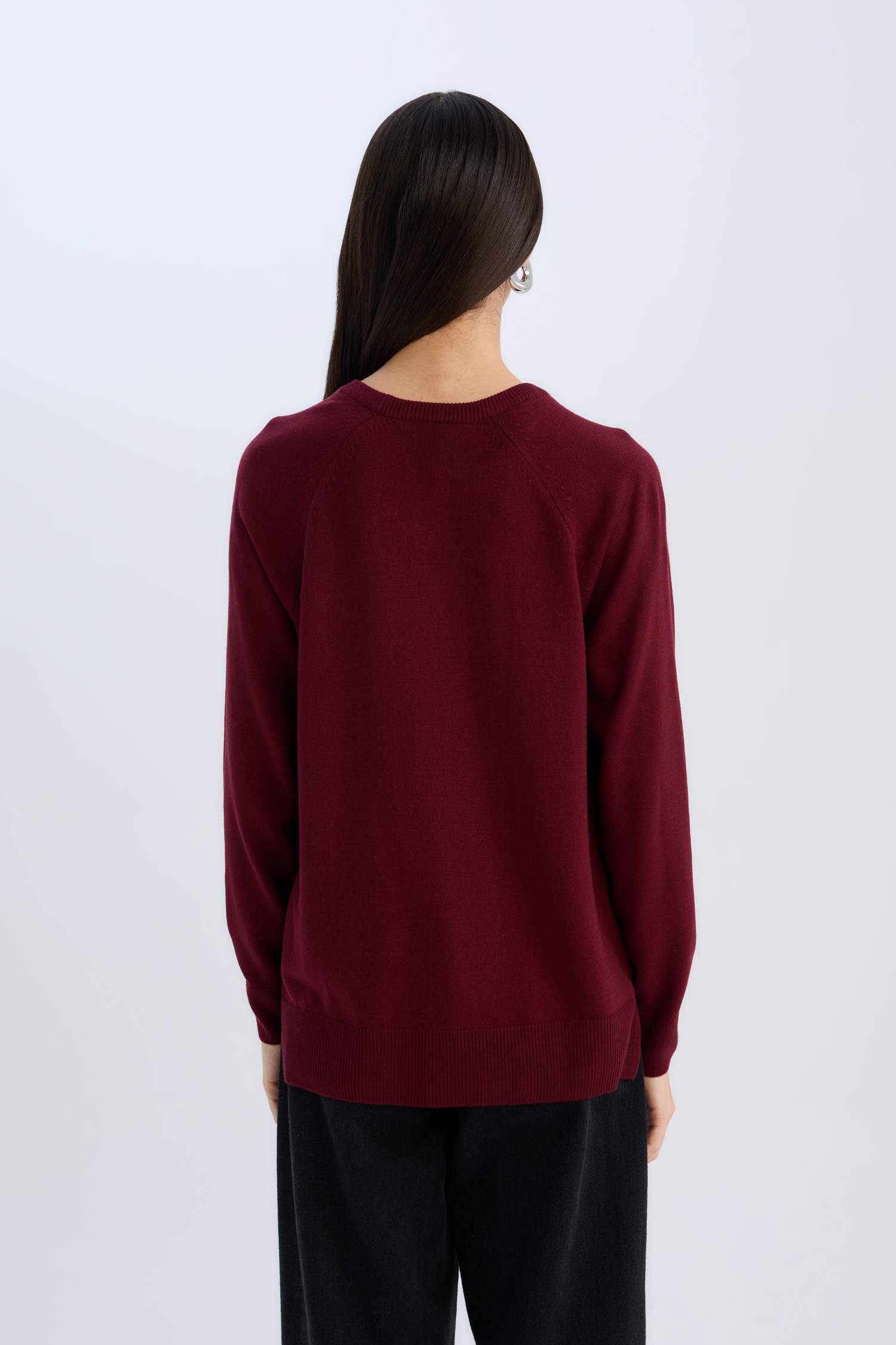 Regular Fit Yumuşak Dokulu Bisiklet Yaka Basic Düz Triko Kazak