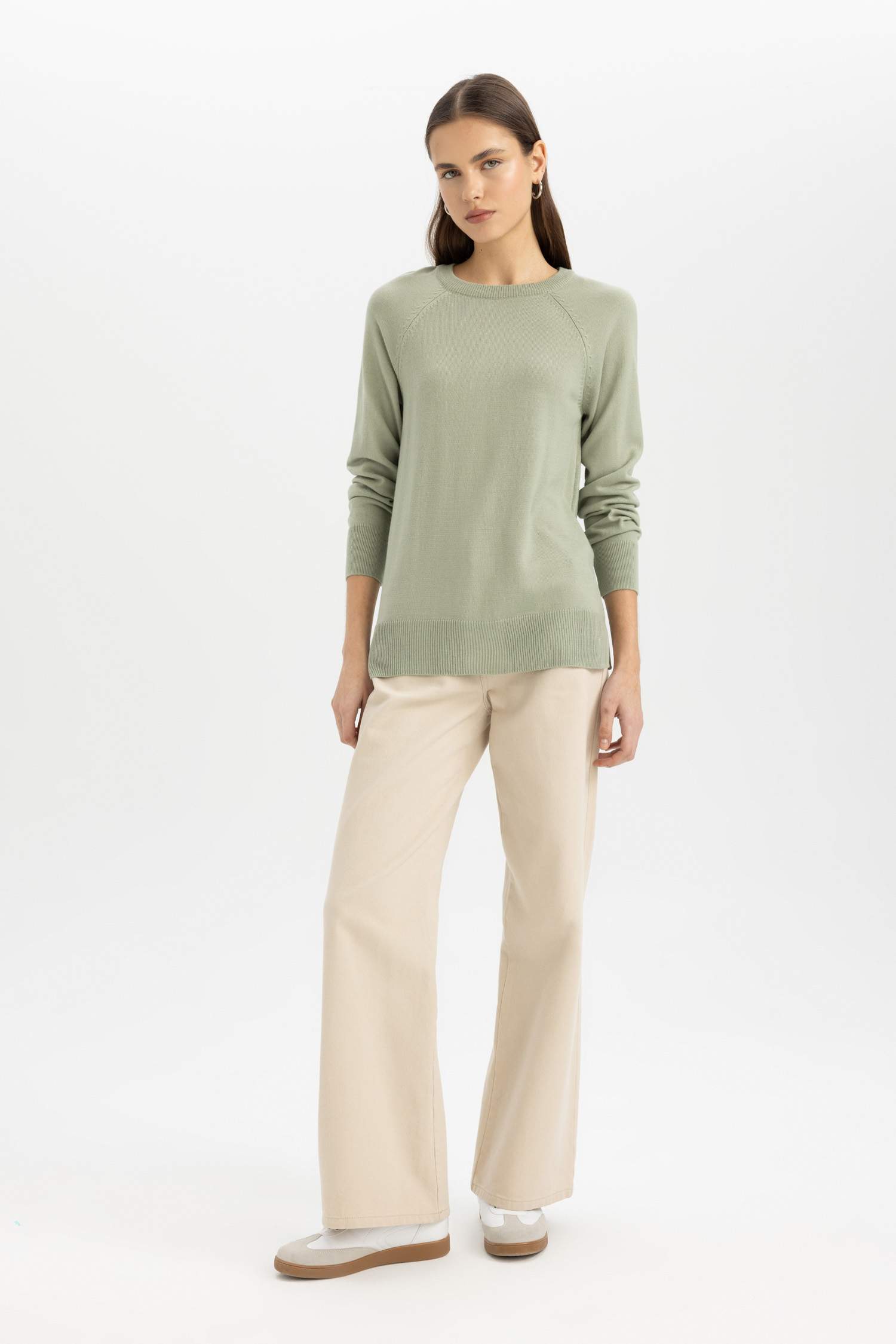 Yumuşak Dokulu Bisiklet Yaka Reglan Kol Basic Düz Triko Kazak