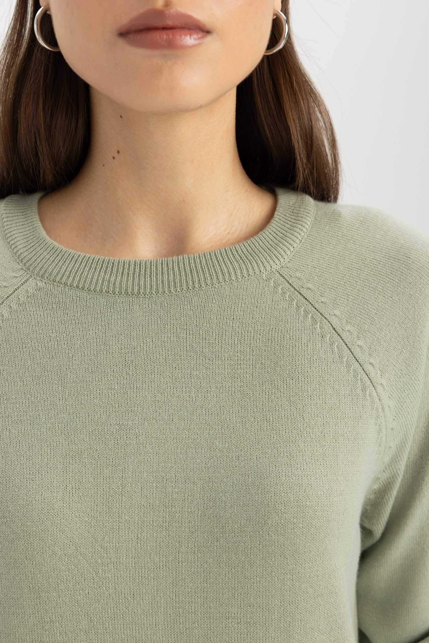 Yumuşak Dokulu Bisiklet Yaka Reglan Kol Basic Düz Triko Kazak