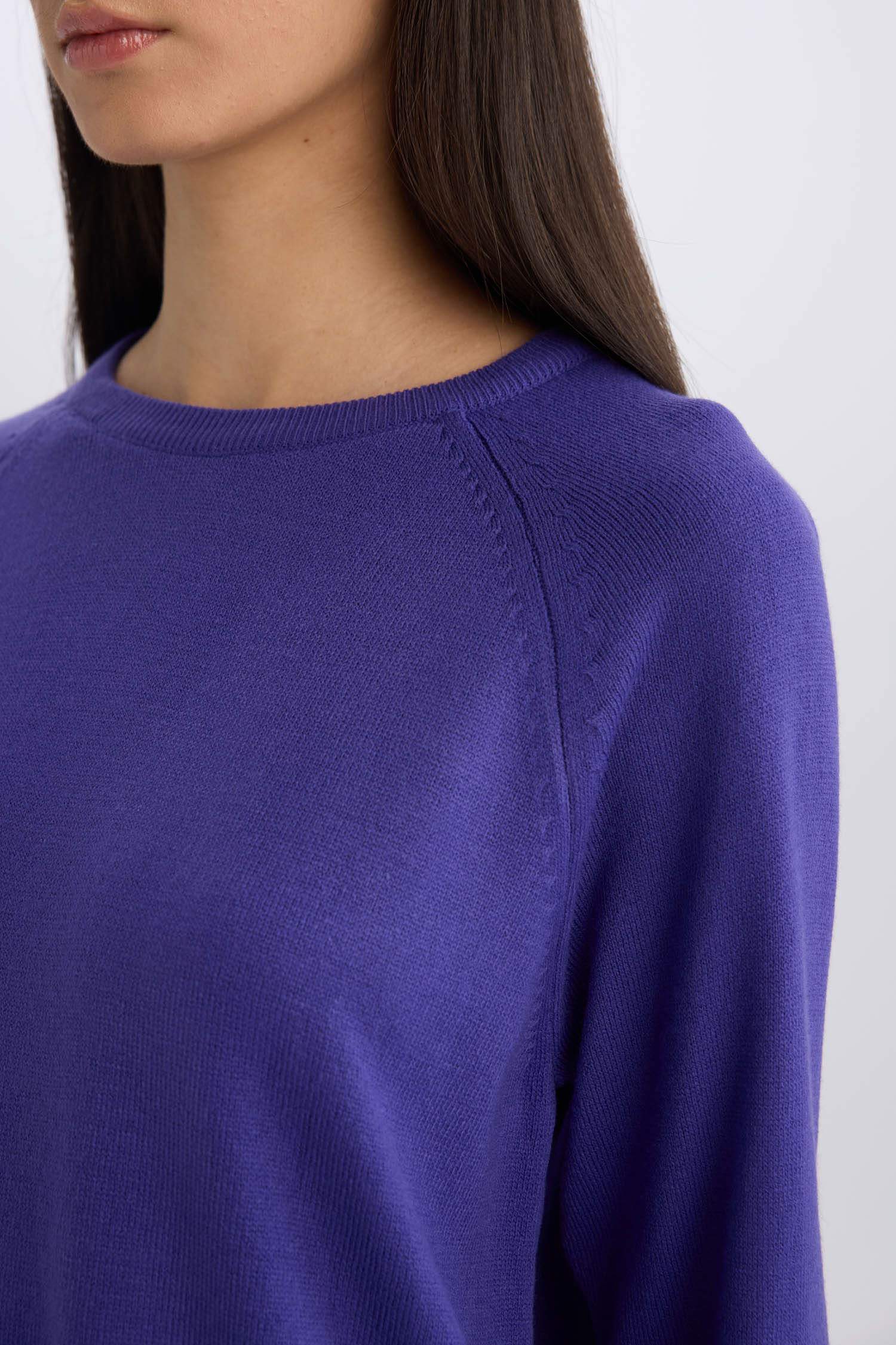 	Regular Fit Yumuşak Dokulu Bisiklet Yaka Basic Düz Triko Kazak