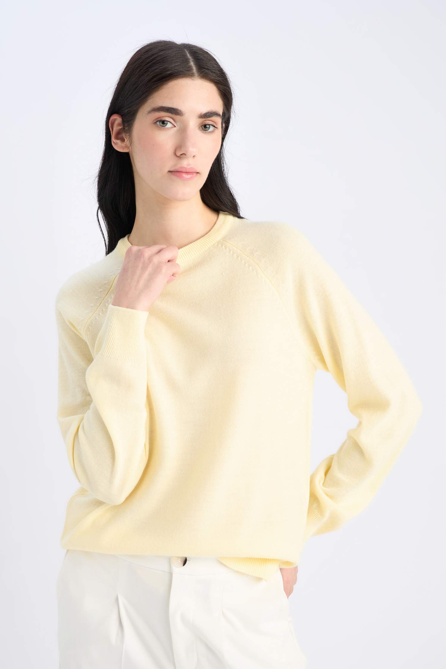 Relax Fit Bisiklet Yaka Basic Düz Triko Kazak