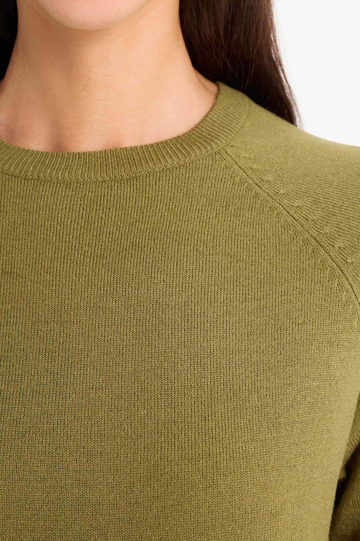 بلوز تريكو سادة قصة مريحة بياخة مستديرة