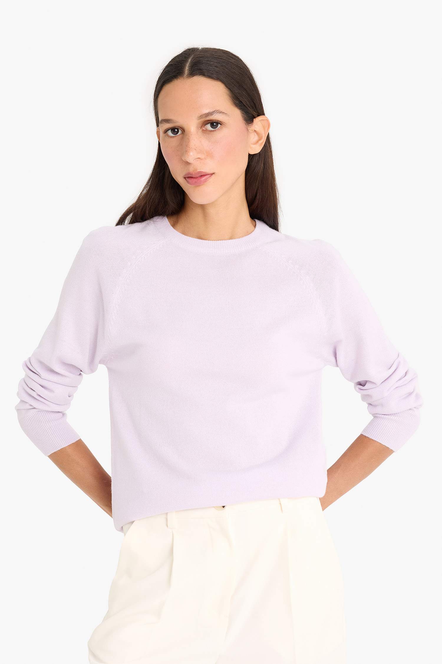 Relax Fit Bisiklet Yaka Basic Düz Triko Kazak