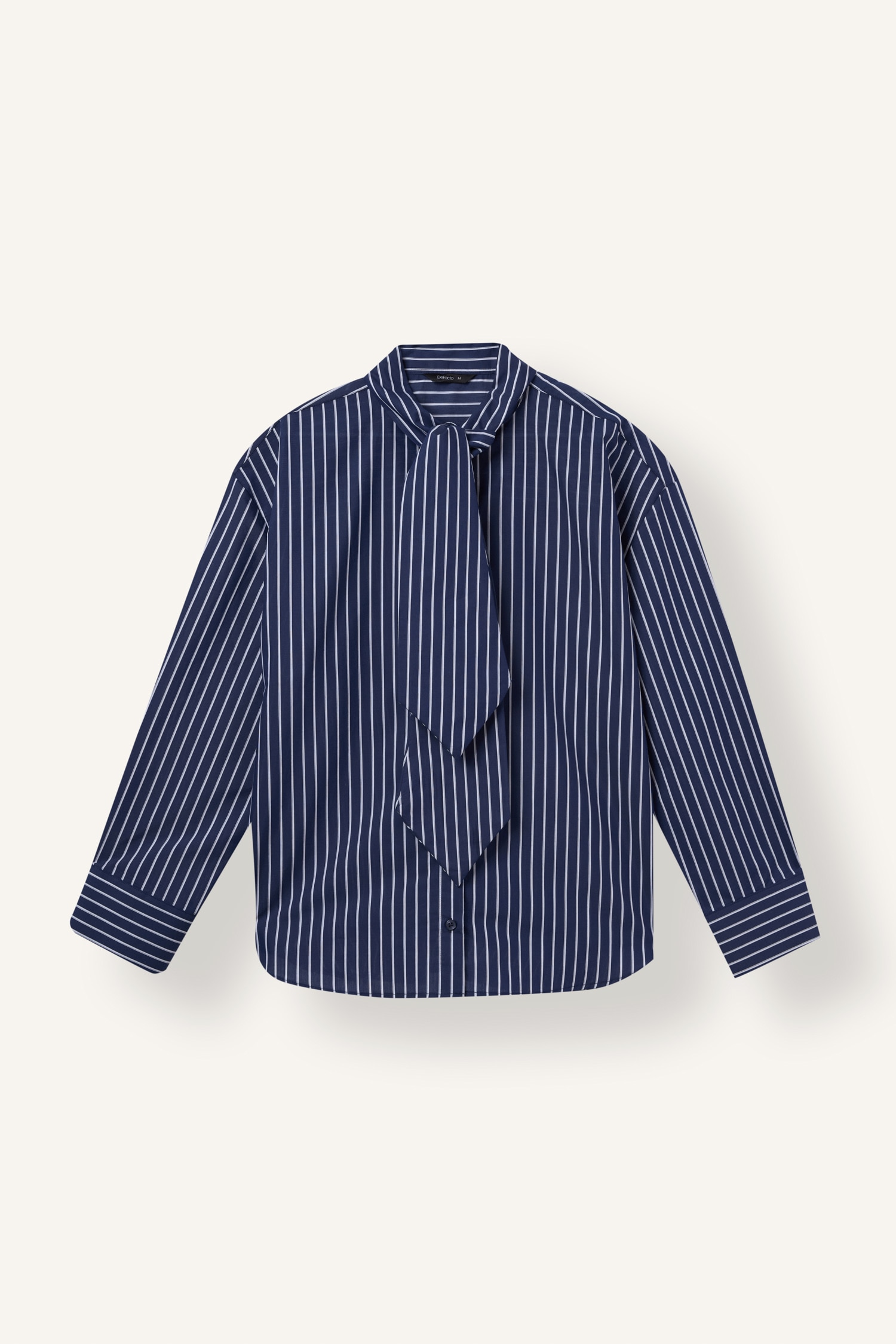 DeFacto Oversize Kravat Yaka Çizgili Poplin Gömlek