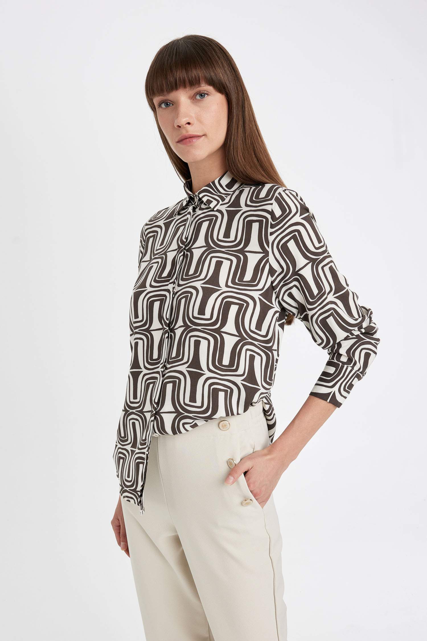 Regular Fit Desenli Uzun Kollu Gömlek