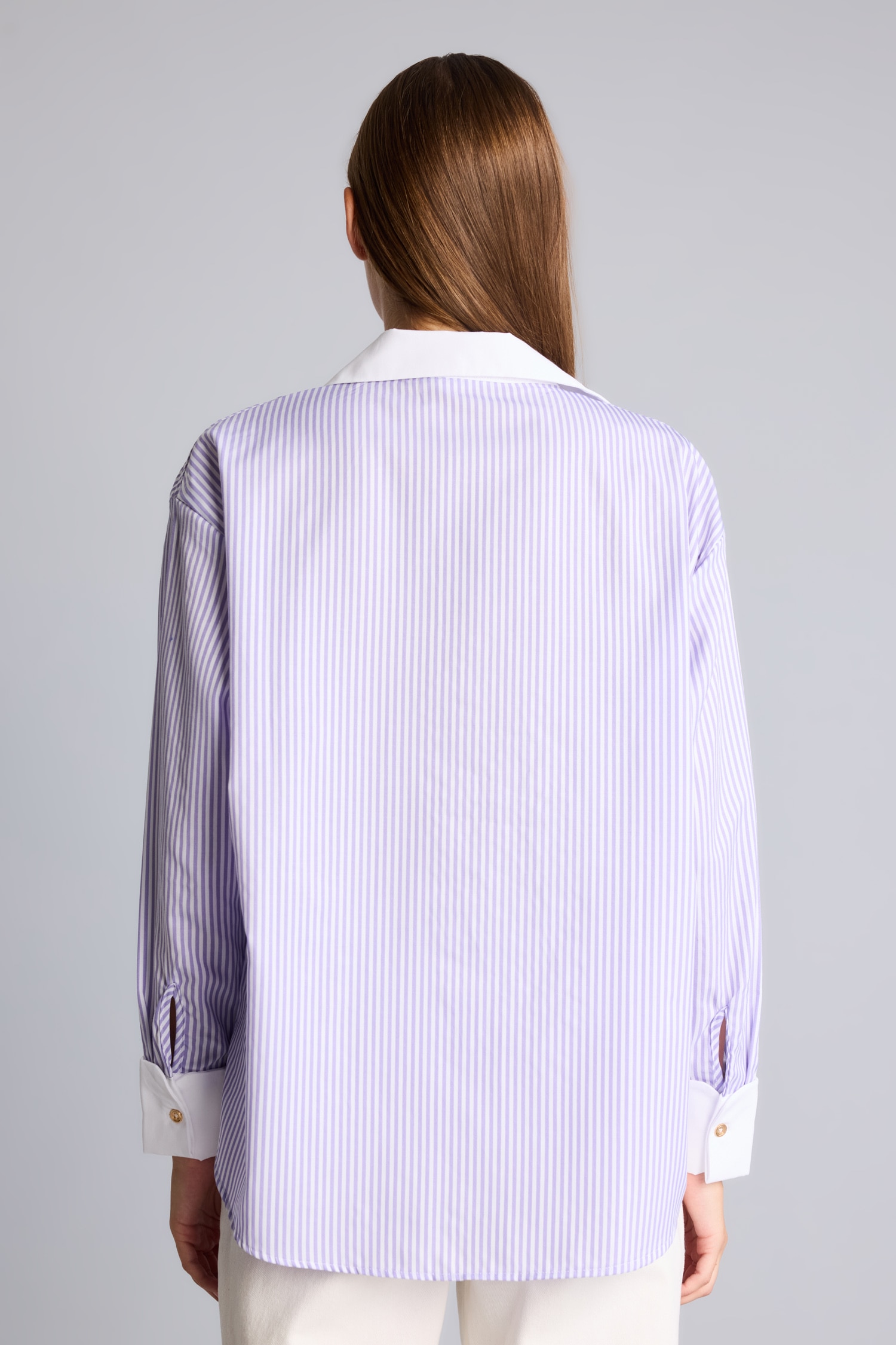DeFacto Oversize Kontrast Yaka Çizgili Poplin Gömlek görsel 5