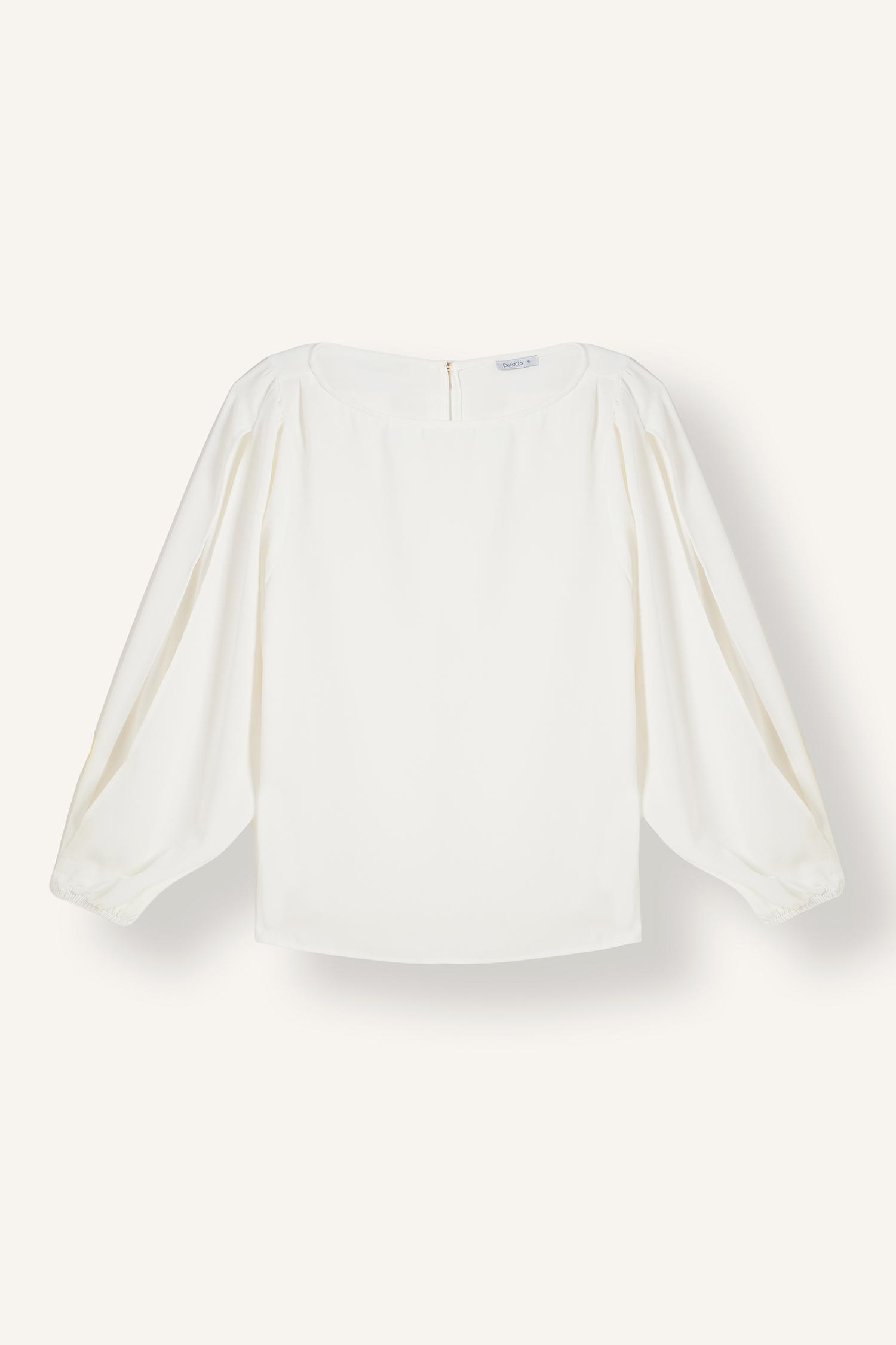 DeFacto Oversize Yırtmaç Kollu Krep Basic Bluz görsel 2