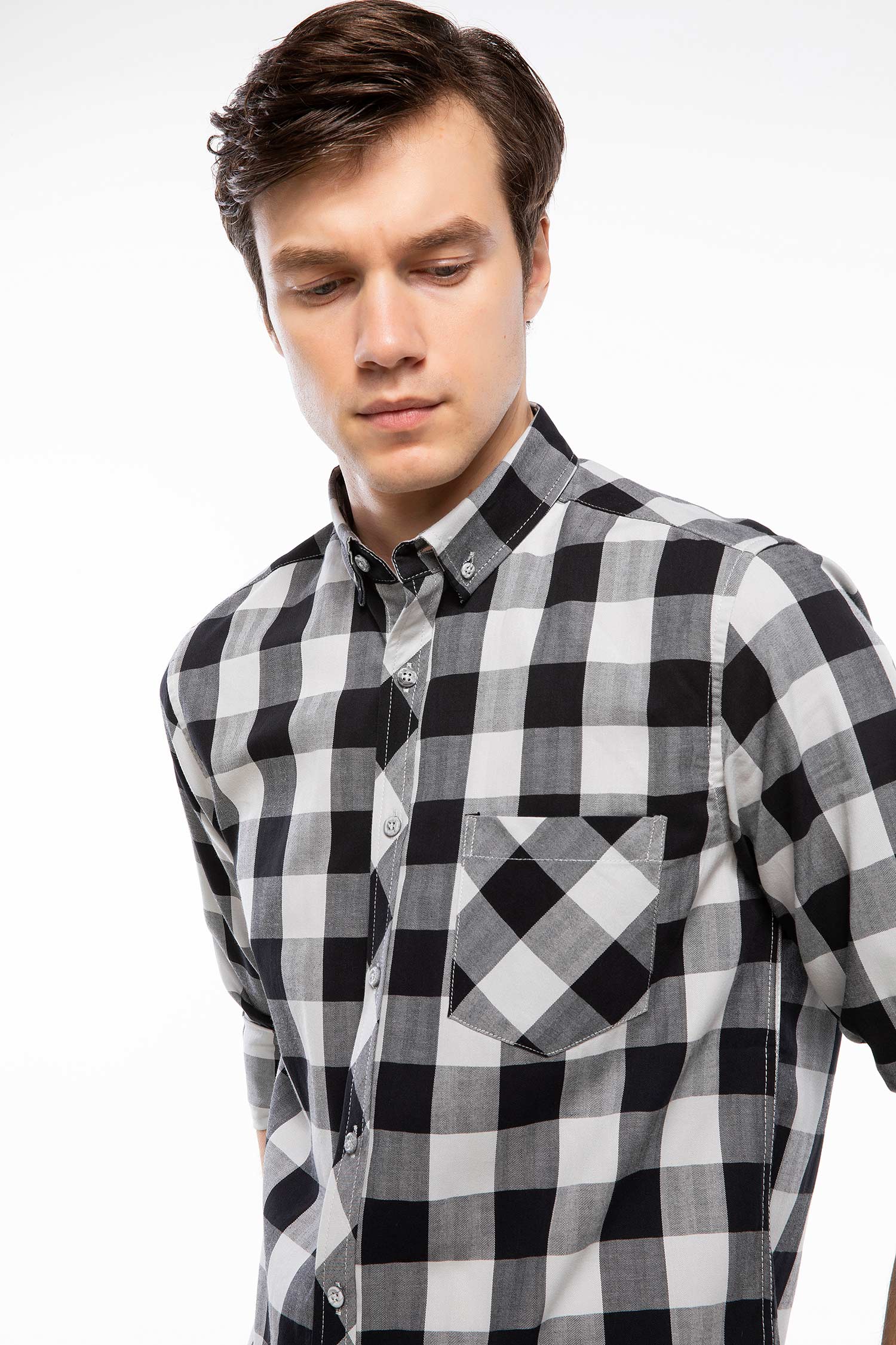 Defacto Slim Fit Tek Cep Kareli Gömlek. 3