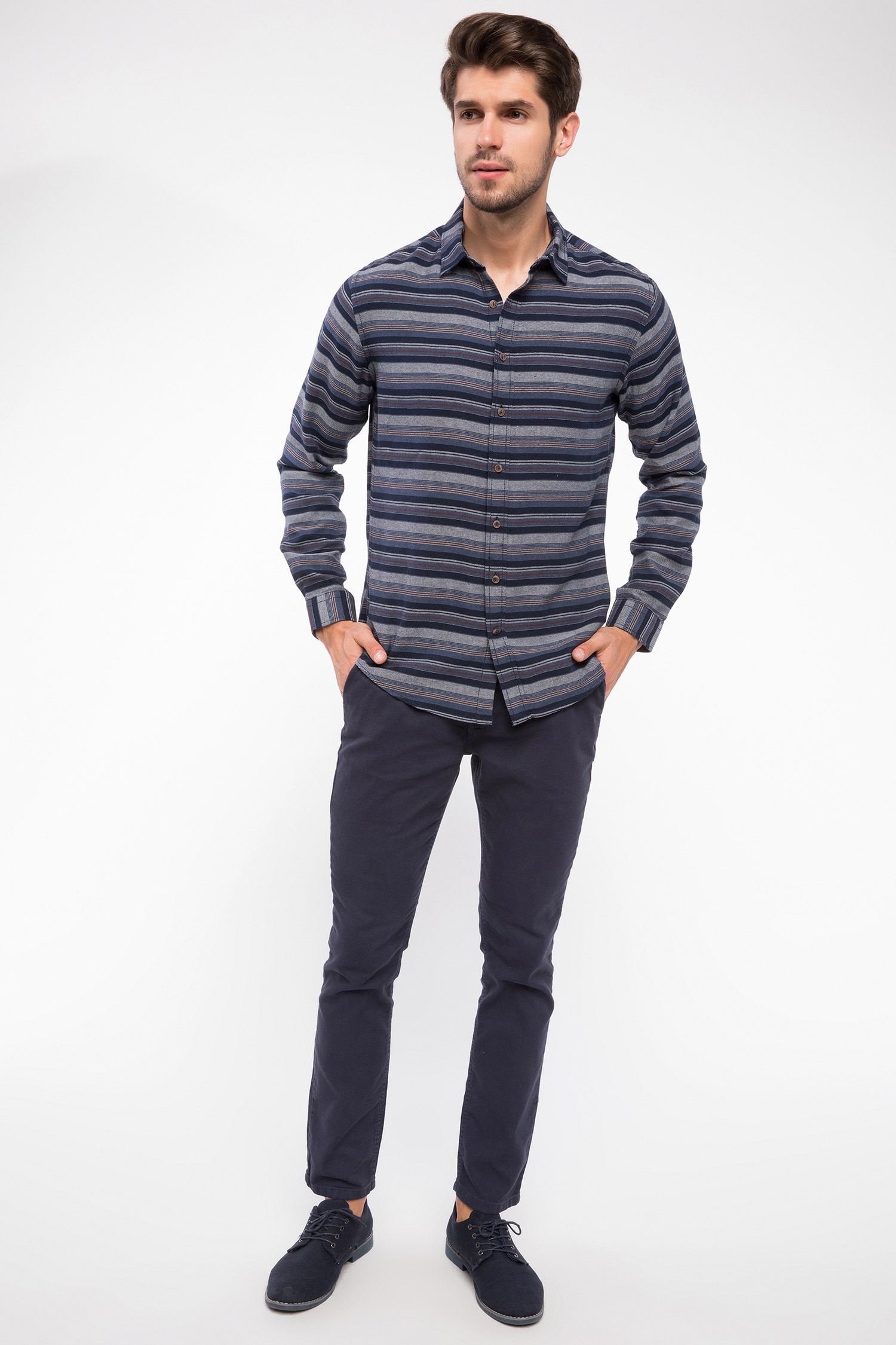 Defacto Çizgili Modern Fit Uzun Kol Gömlek. 2