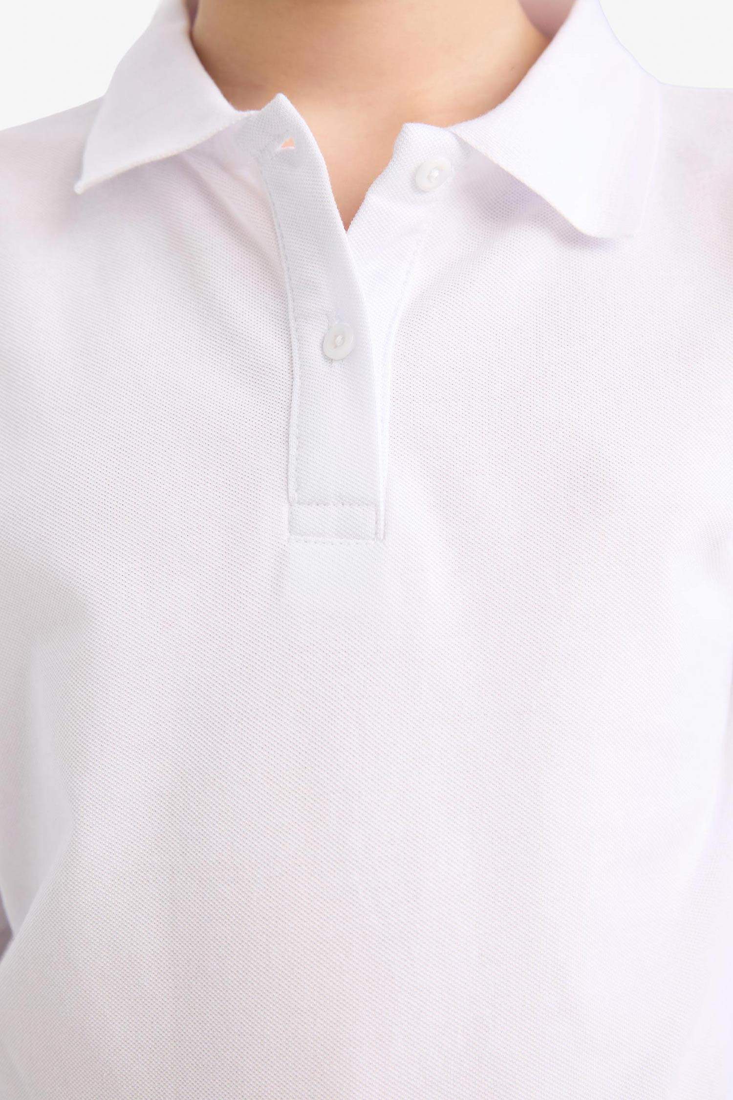 Girl Pique Long Sleeve Basic Polo T-Shirt