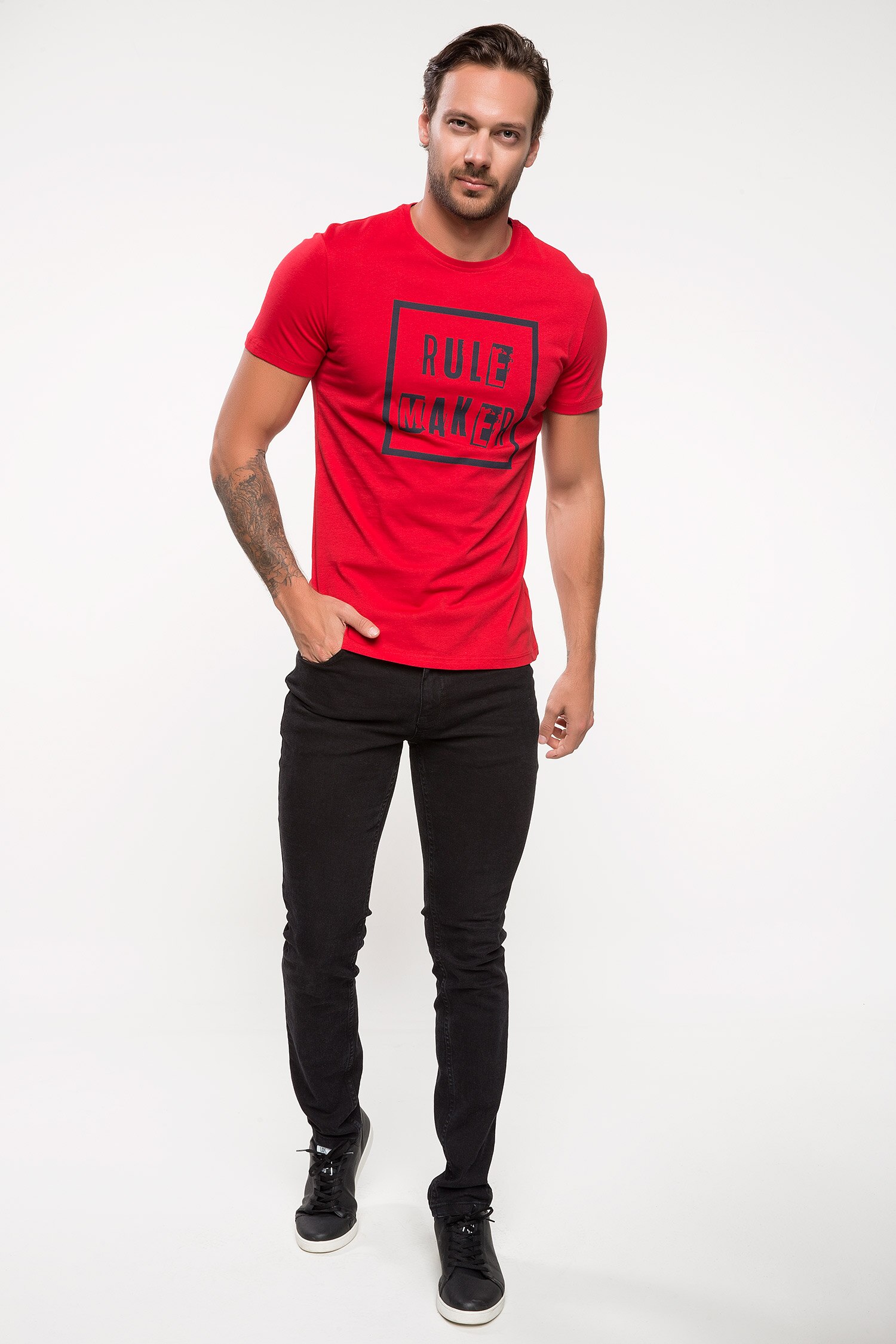 Defacto Yazı Baskılı Slim Fit T-shirt. 2