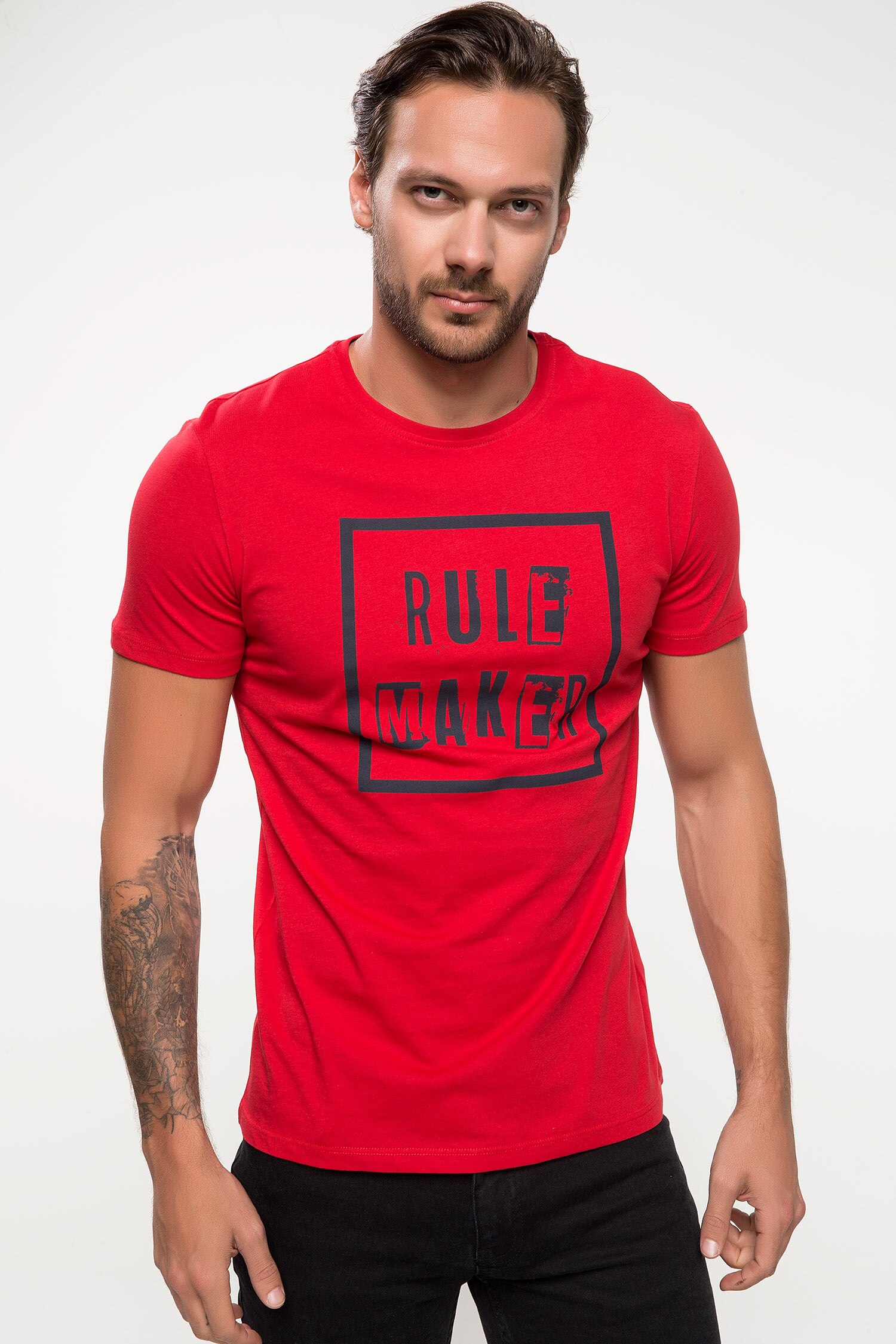 Defacto Yazı Baskılı Slim Fit T-shirt. 4