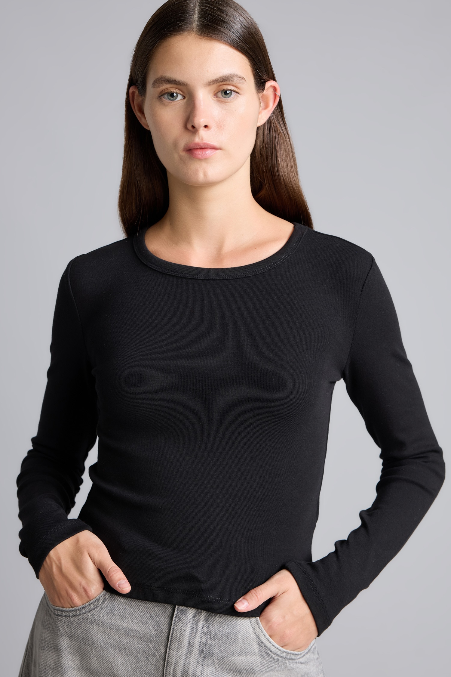 DeFacto Fitted Ribana Uzun Kollu Basic Tişört