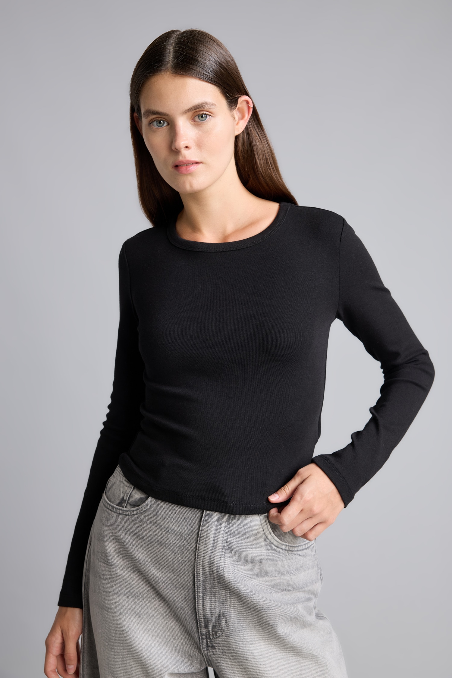 DeFacto Fitted Ribana Uzun Kollu Basic Tişört görsel 3