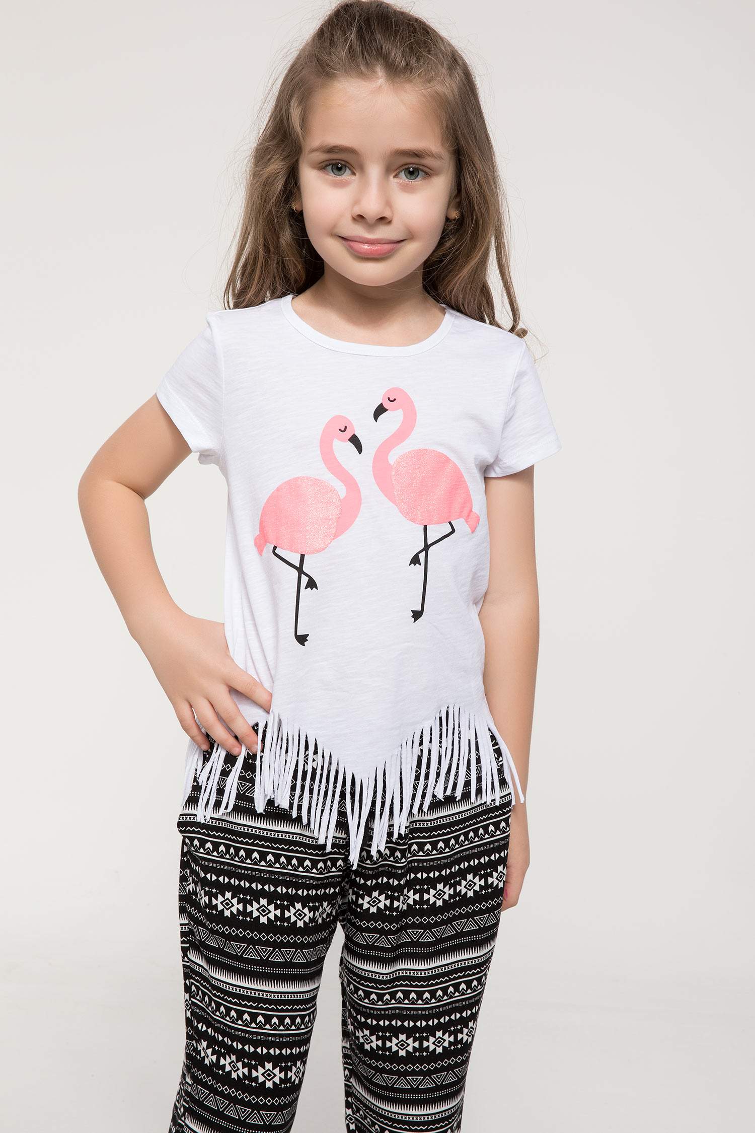Defacto Payet Detaylı Flamingo Baskılı T-shirt. 1
