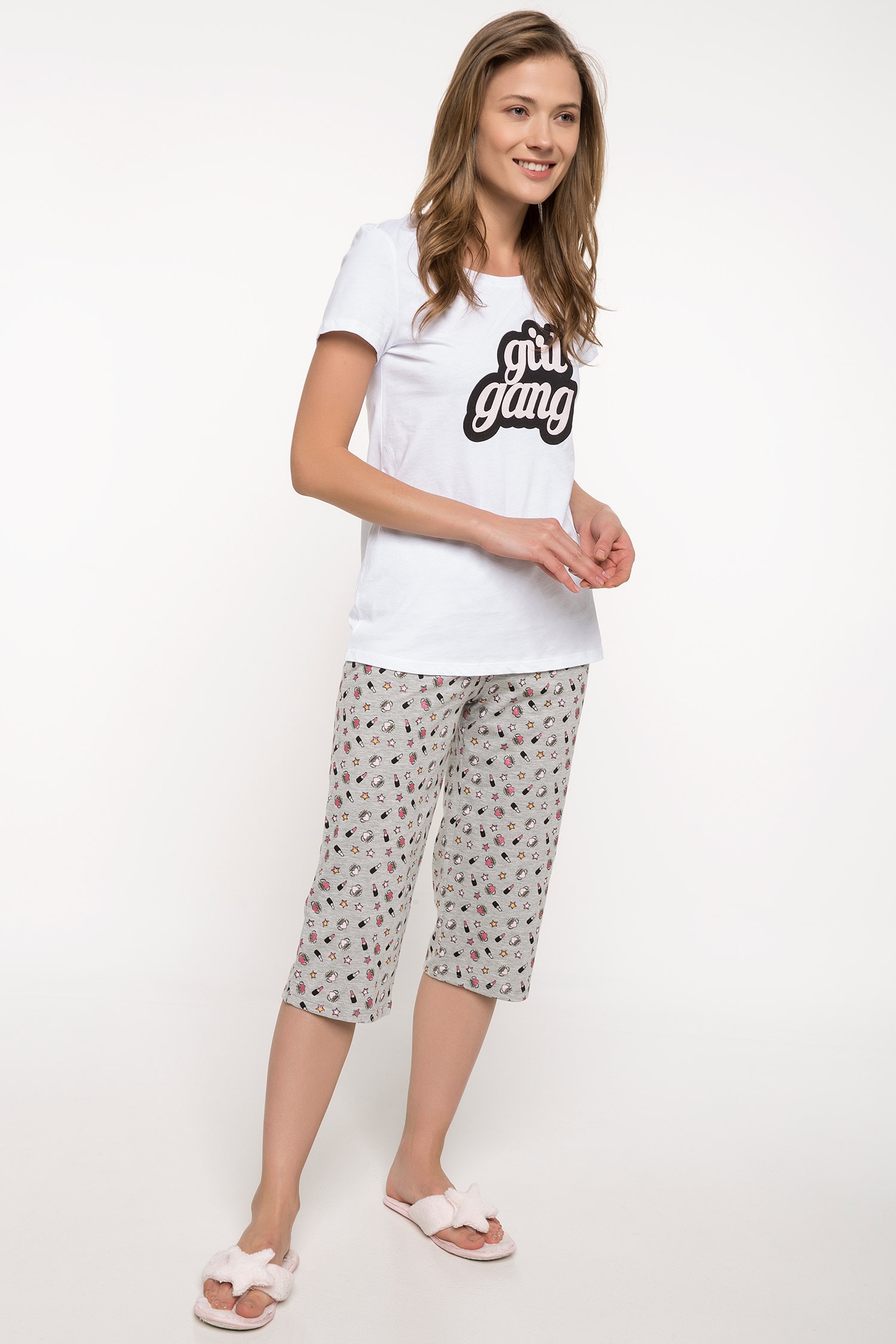 Defacto Baskılı Kapri Pijama Takımı. 1