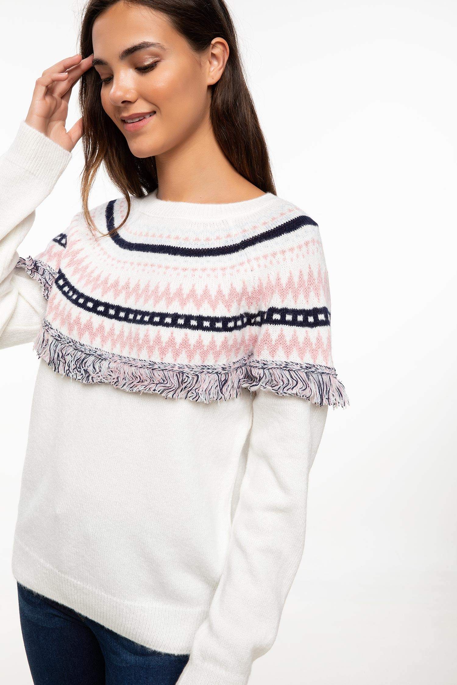 Defacto Jakar Desenli Püsküllü Kazak. 1