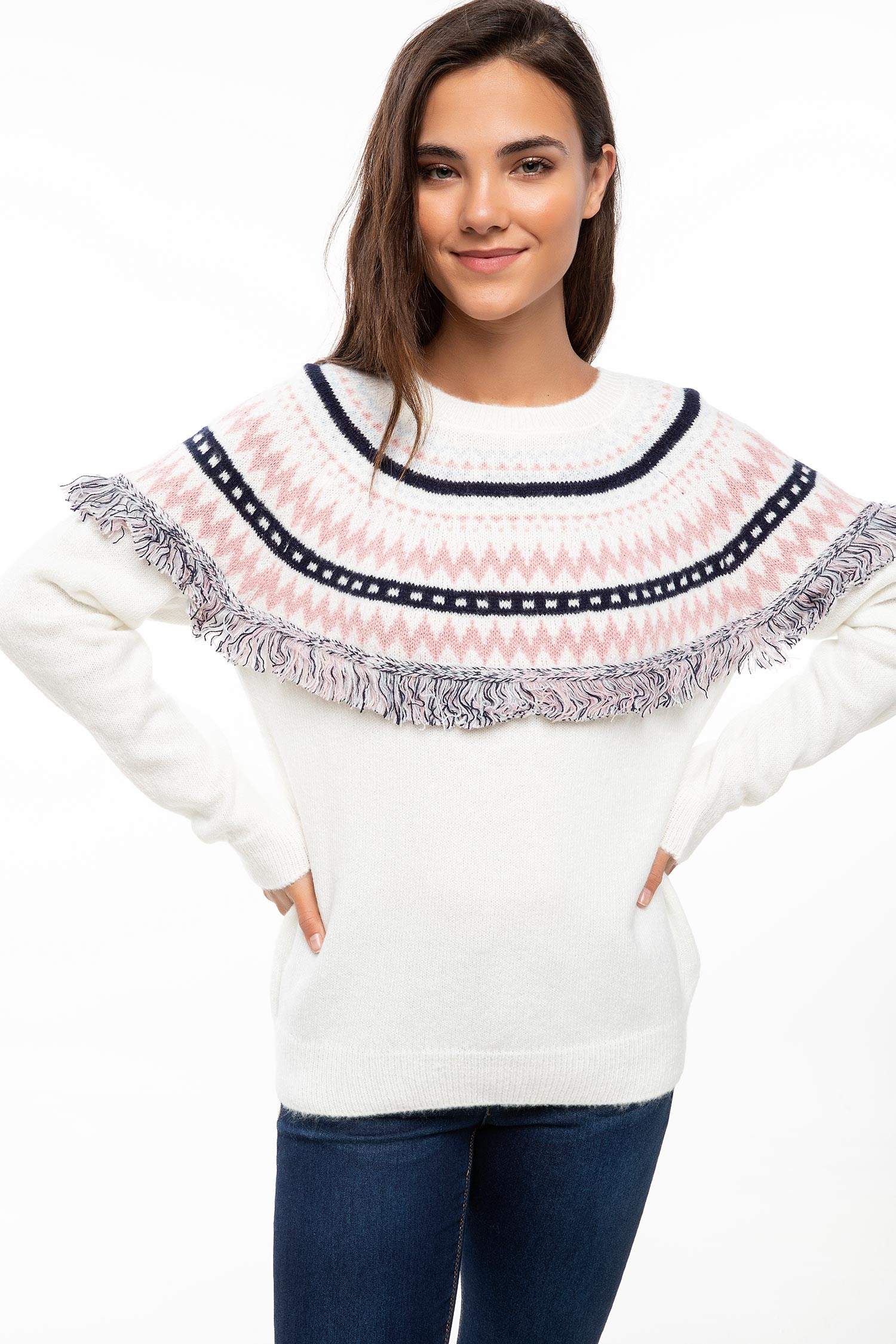 Defacto Jakar Desenli Püsküllü Kazak. 3