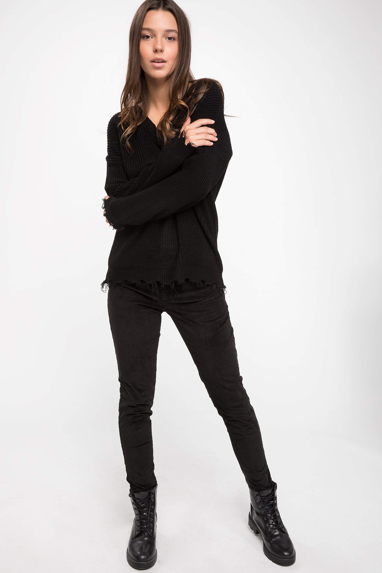 Defacto Düşük Omuzlu V Yaka Kazak. 2