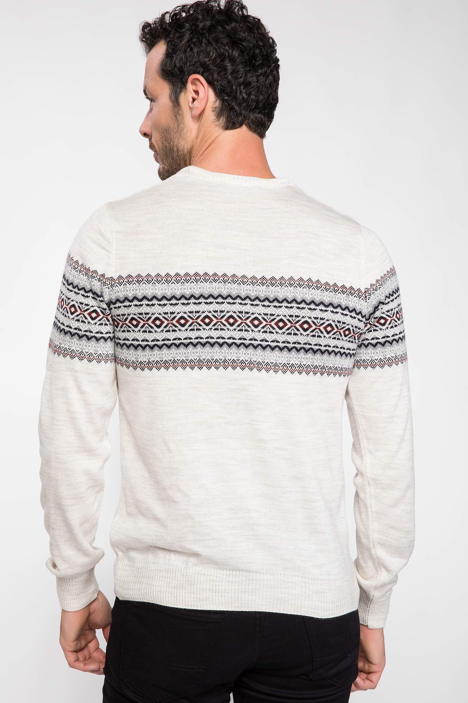 Defacto Etnik Desenli Slim Fit Triko Kazak. 4