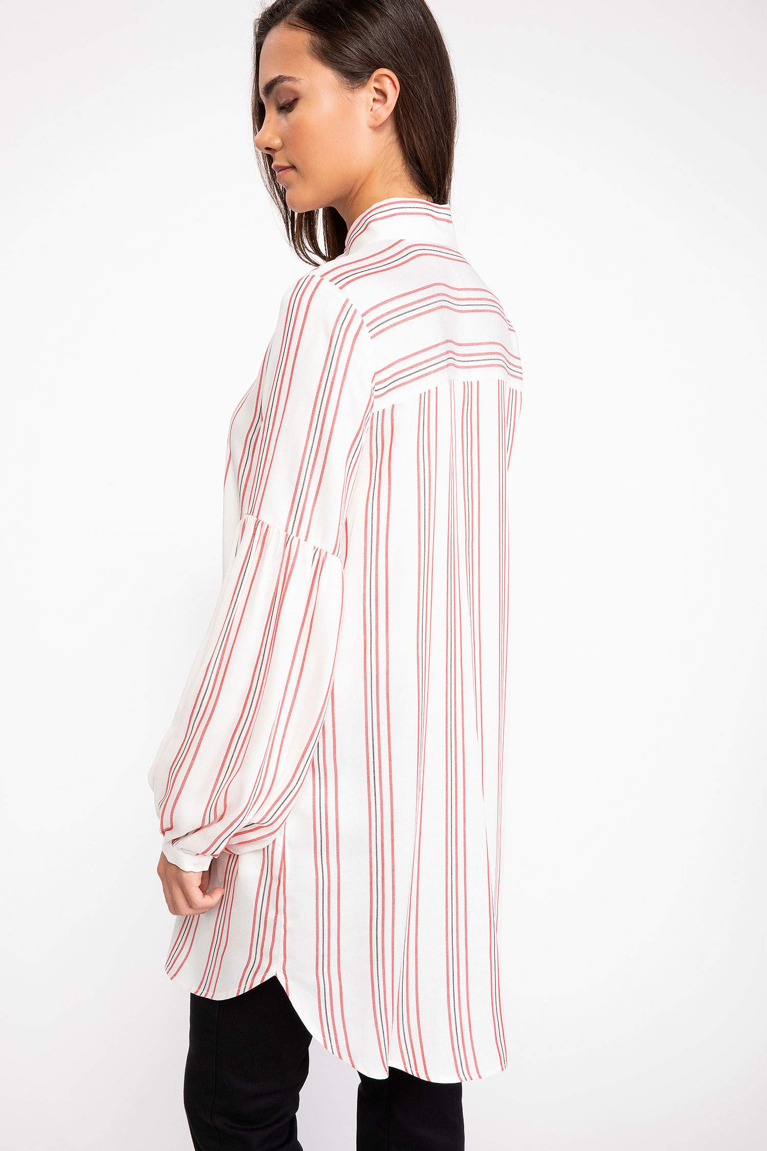 Defacto Balon Kol Detaylı Çizgili Tunik. 4